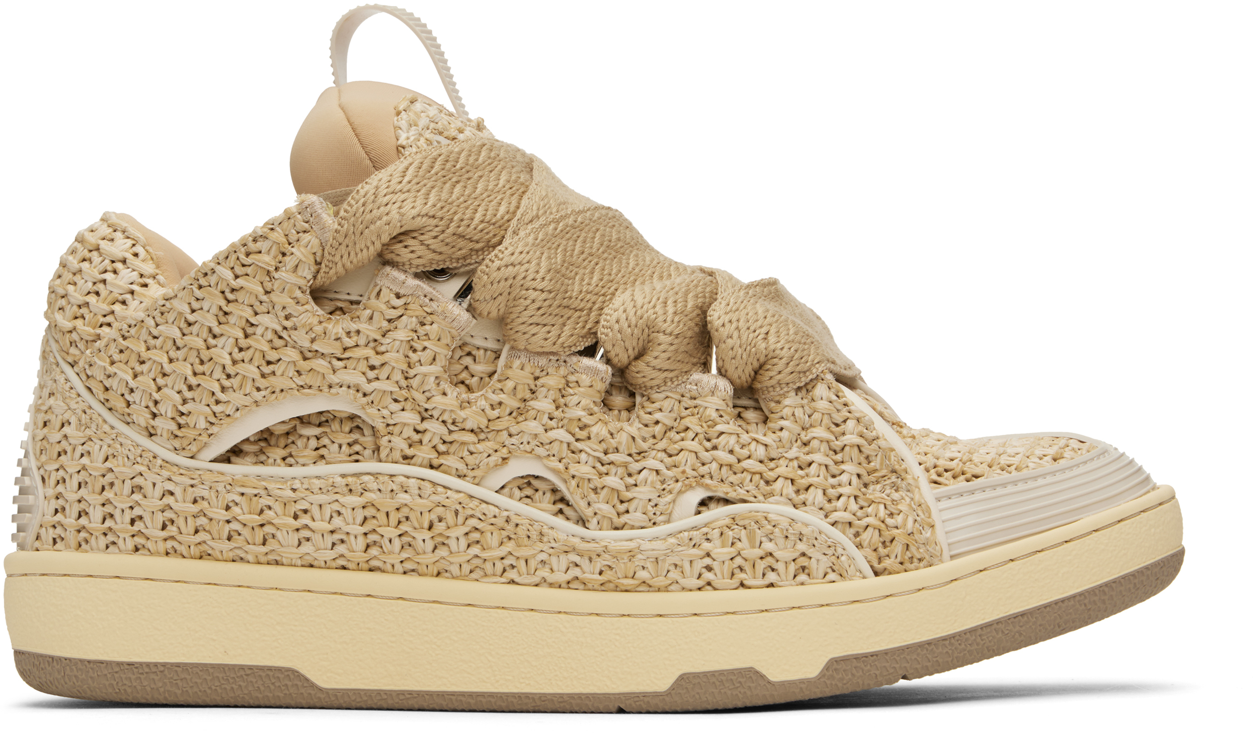 【関税込み】Lanvin ベージュ 'Lanvin' Cash Raffia スニーカー Lanvinのベージュ Curb ラフィア スニーカーがセール中