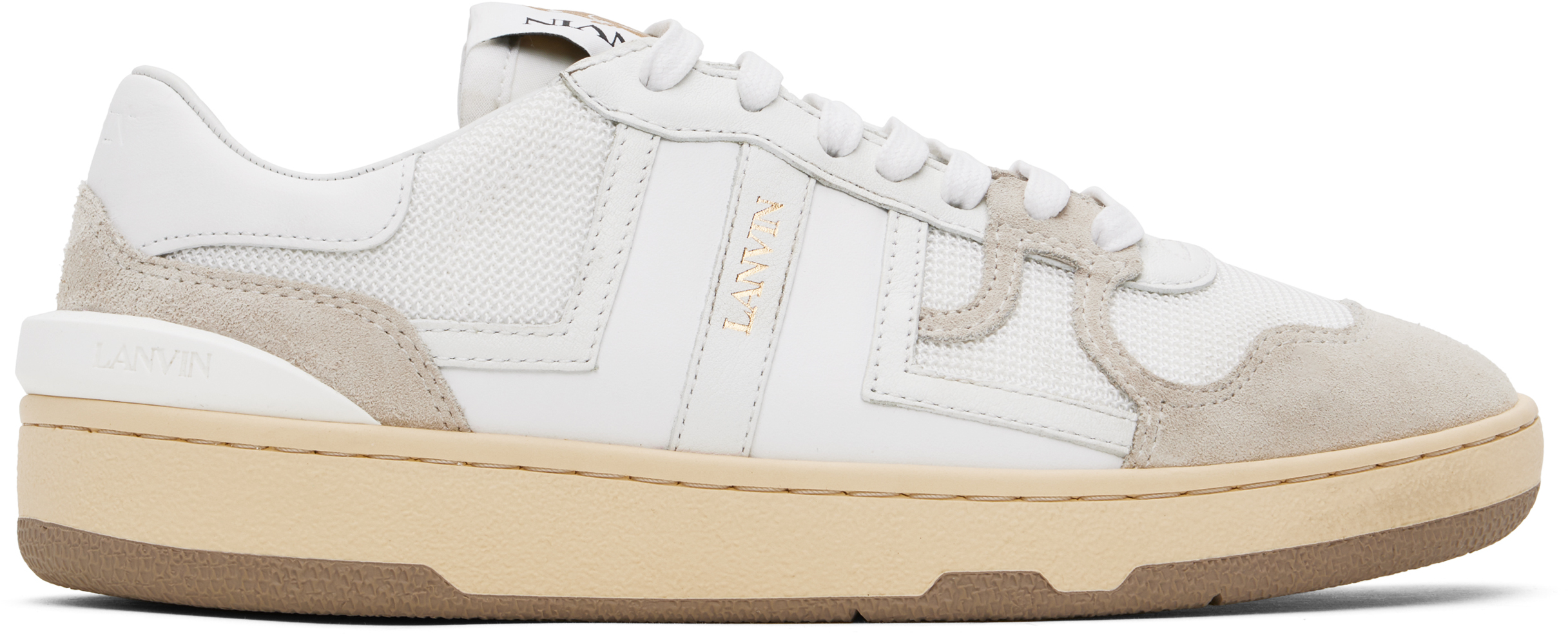 【関税込み】Lanvin ホワイト&グレー Clay メッシュ スニーカー Lanvinのホワイト Clay メッシュ スニーカーがセール中