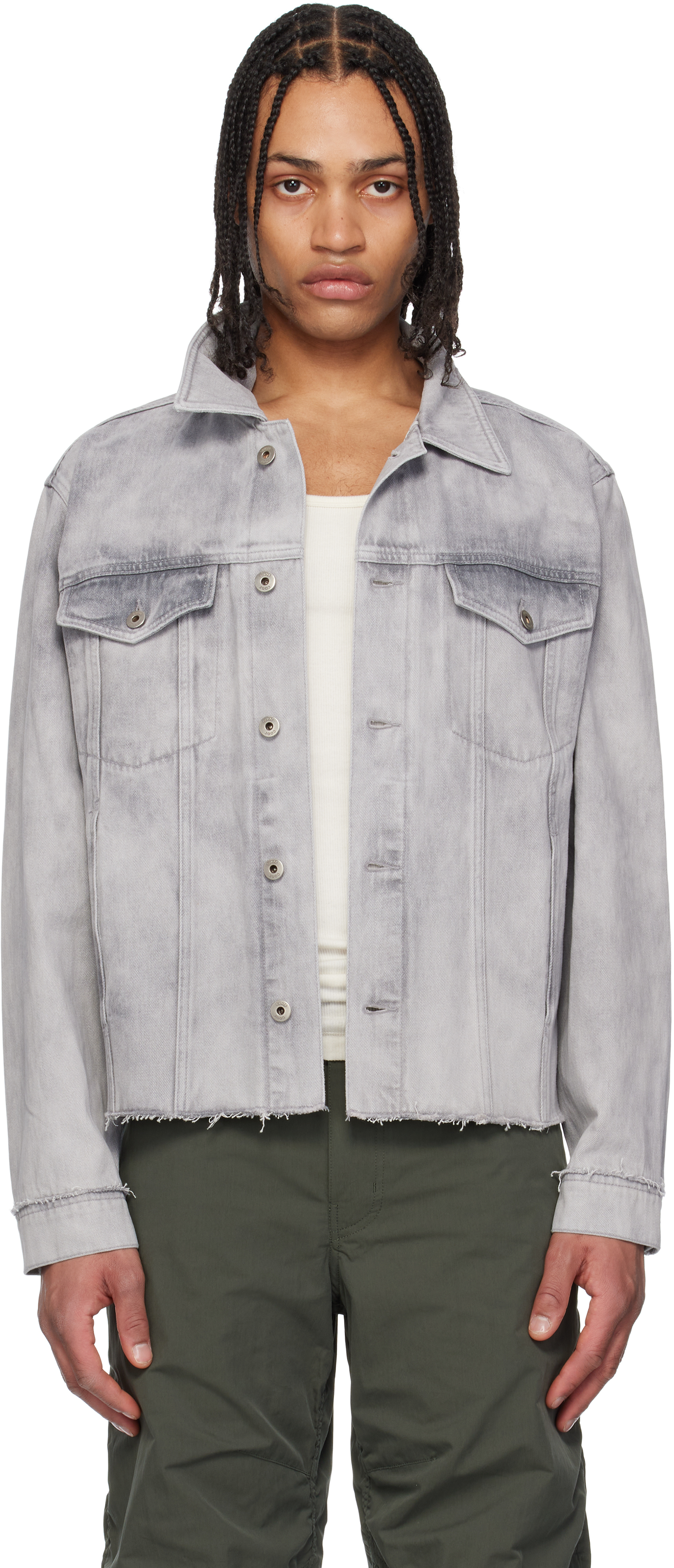 COOR: Gray Shadow Washed Cutoff Denim Jacket | SSENSE
