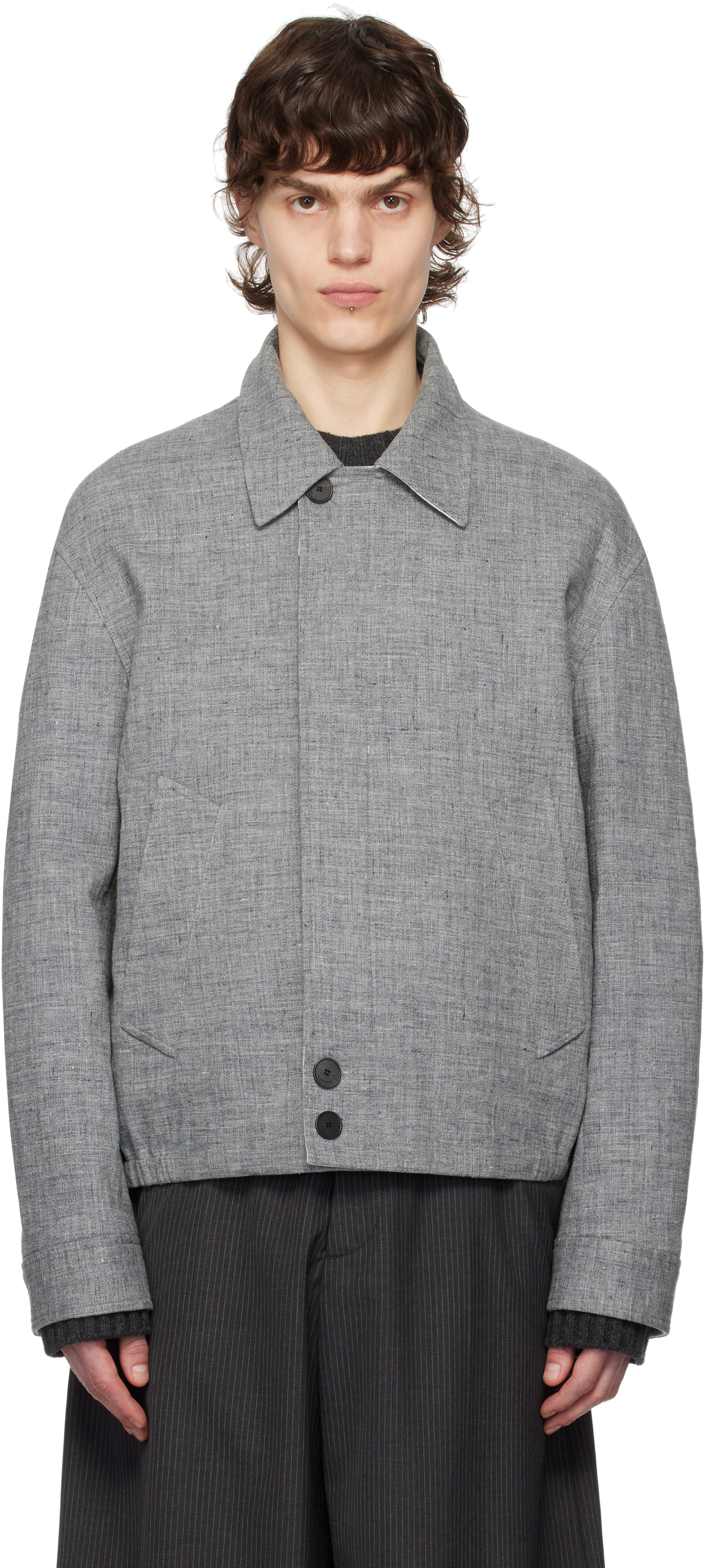 定価約8万円✨LANVIN ニットジャケット XL相当 現行品 グレー 50 Gray Linen Jacket by Lanvin on Sale
