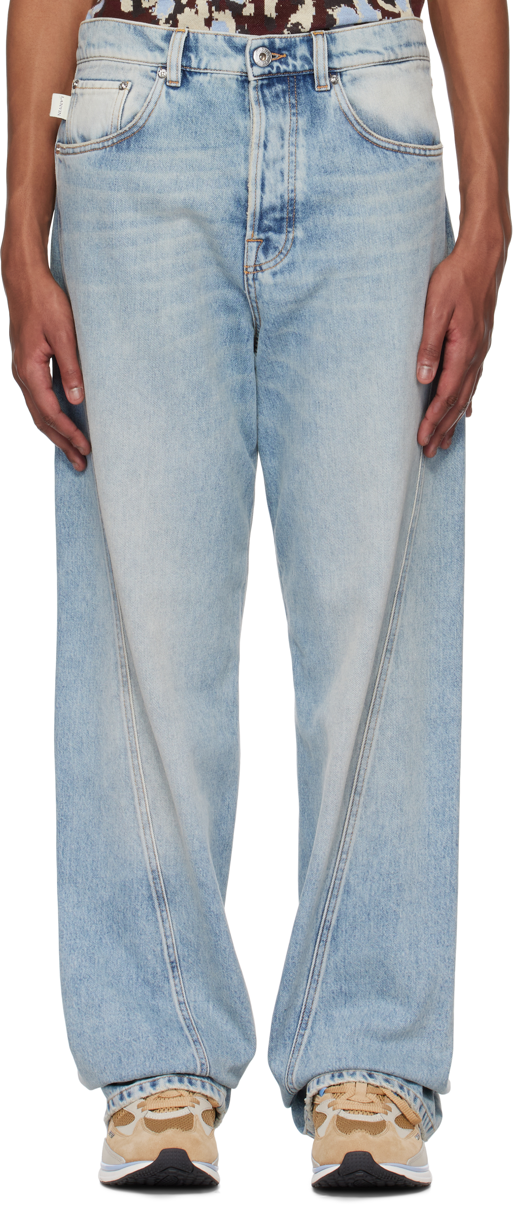 Blue Twisted Straight-Leg Jeans