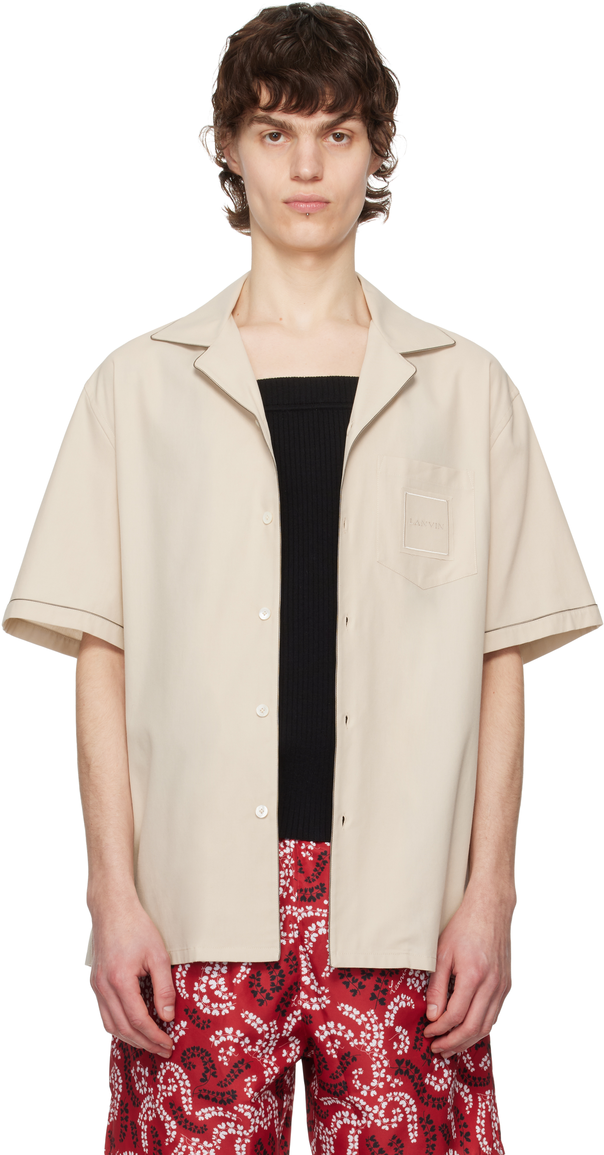 Beige Fluid Bowling Shirt