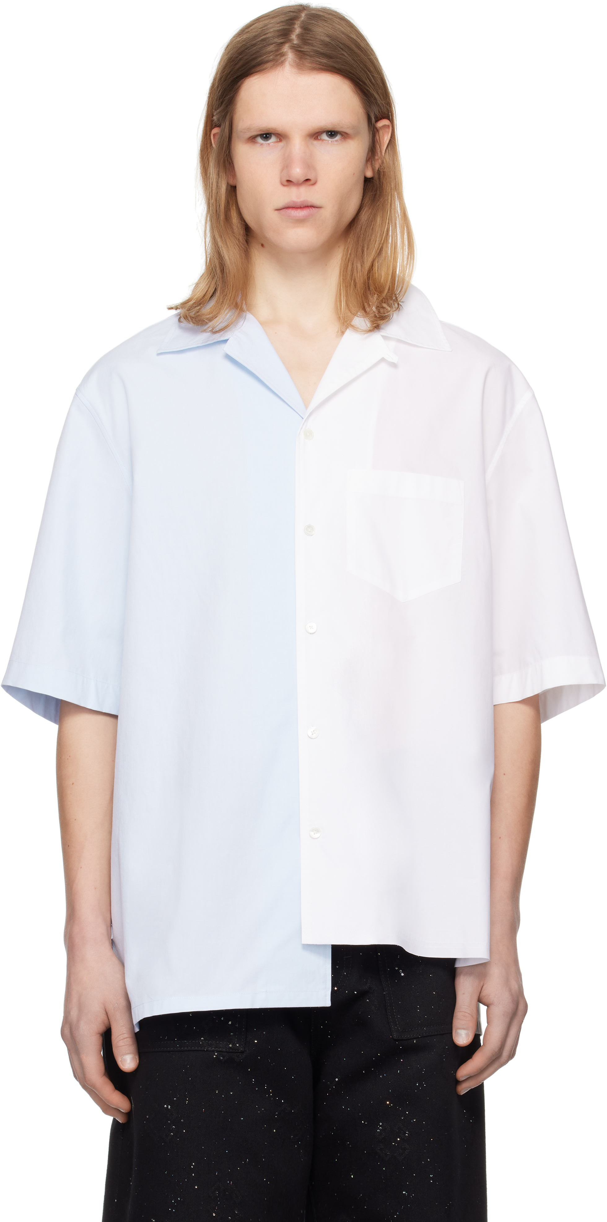 Blue & White Bicolor Asymmetric Shirt