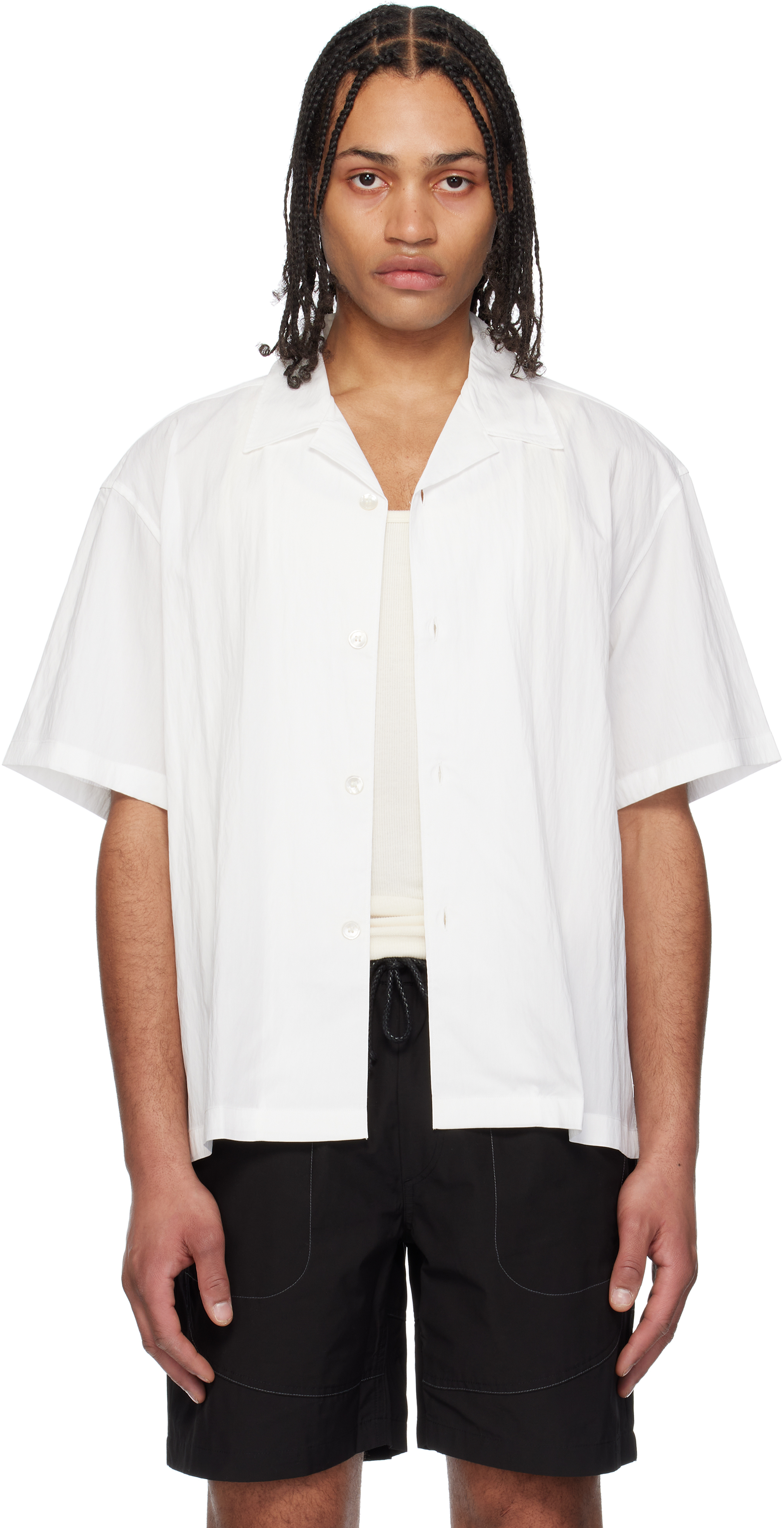White Natural Wrinkled Open Collar Shirt by COOR on Sale