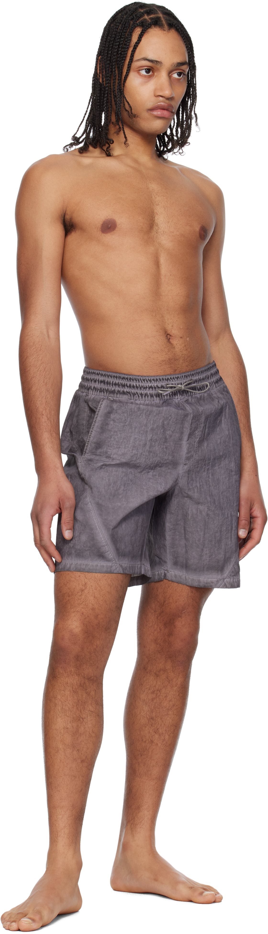 Coor Gray Lipstop Over Dying Curved Swim Shorts In Washed Gray