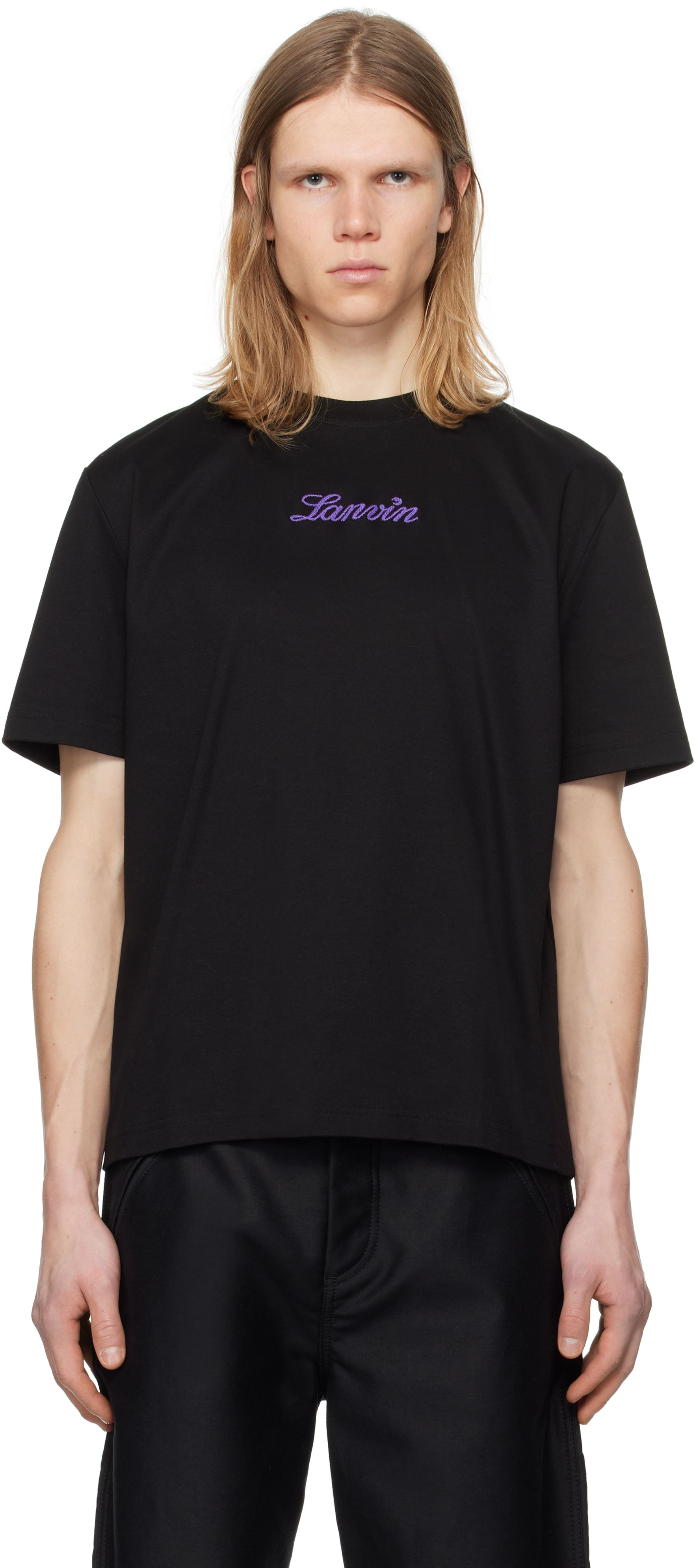 【関税込み】Lanvin ブラック Bouclette Script ロゴ Tシャツ Black Bouclette Script Logo T-Shirt by Lanvin on Sale