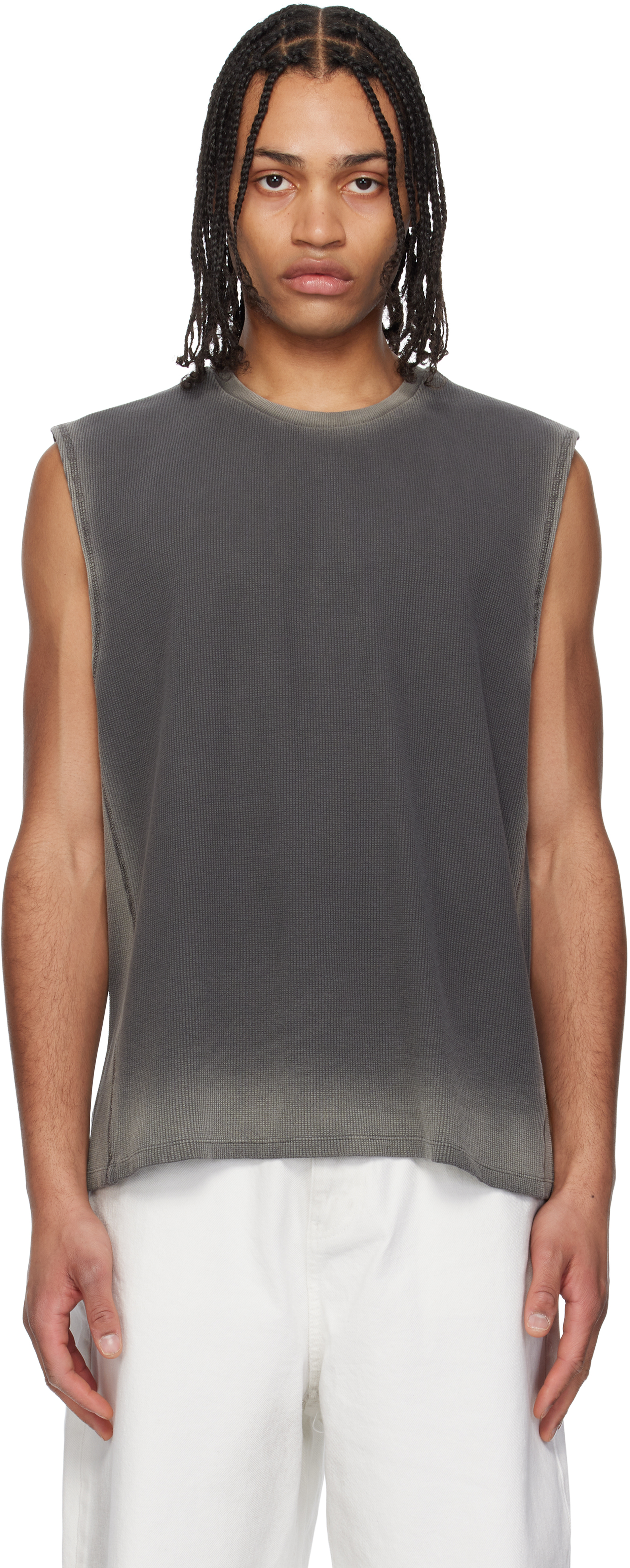 【COOR】 Faded Wash Crewneck Tank Top / 追跡付 Gray Faded-Wash Crewneck Tank Top by COOR on Sale