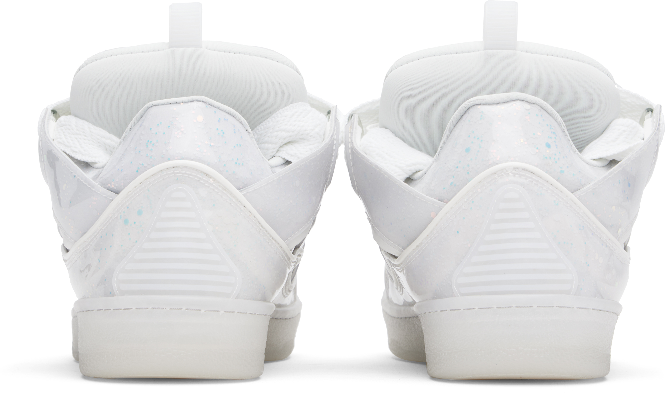 Lanvin Unisex Leather Curb Sneakers With Glitter Effect In White/white0000