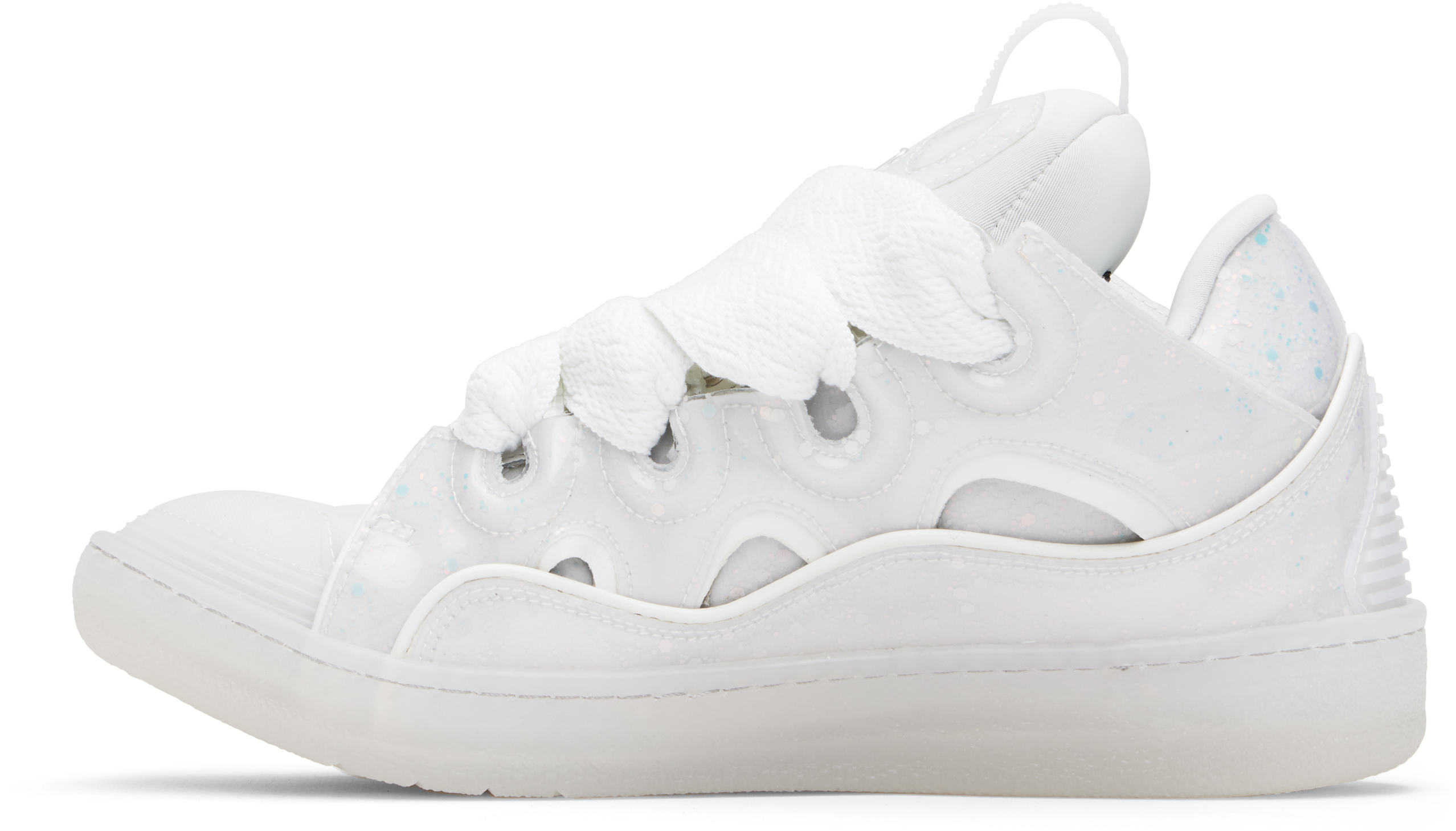 Lanvin Unisex Leather Curb Sneakers With Glitter Effect In White/white0000