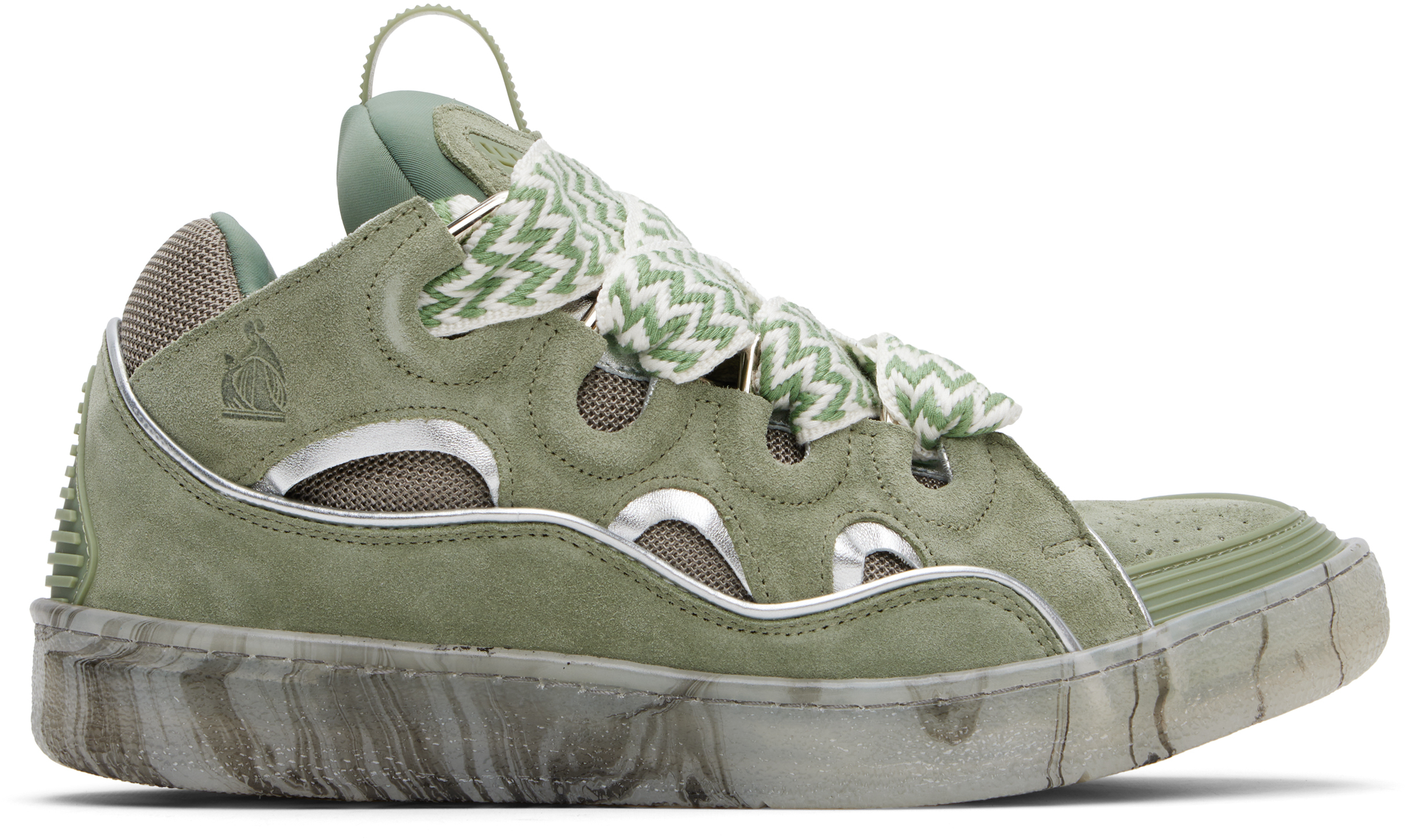Lanvin Khaki Curb Leather Sneakers In Green/silver40m2