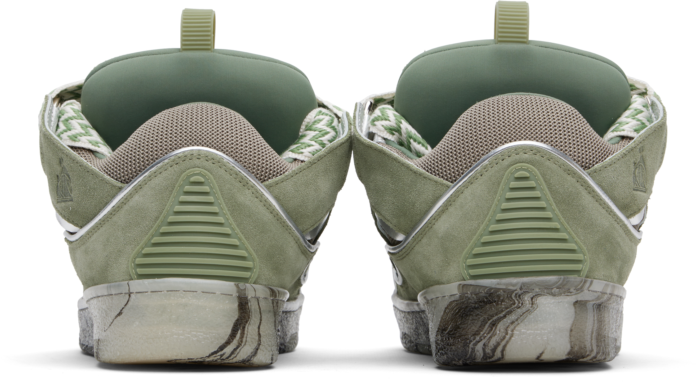 Lanvin Khaki Curb Leather Sneakers In Green/silver40m2