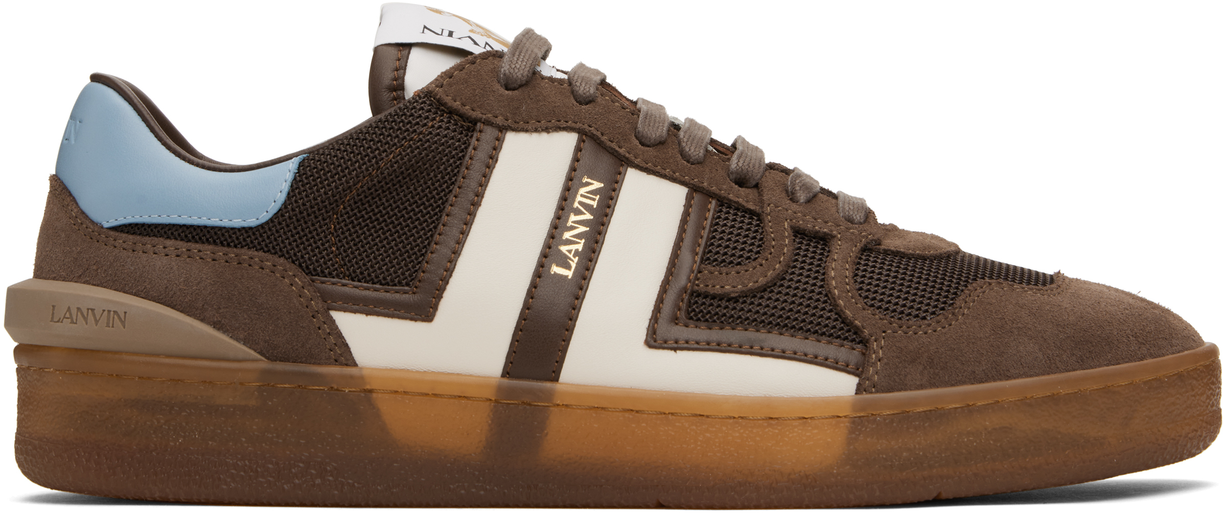 【LANVIN】スエード エアリーメッシュ スニーカー ロゴ ブラウン LANVIN】スエード エアリーメッシュ スニーカー ロゴ ブラウン