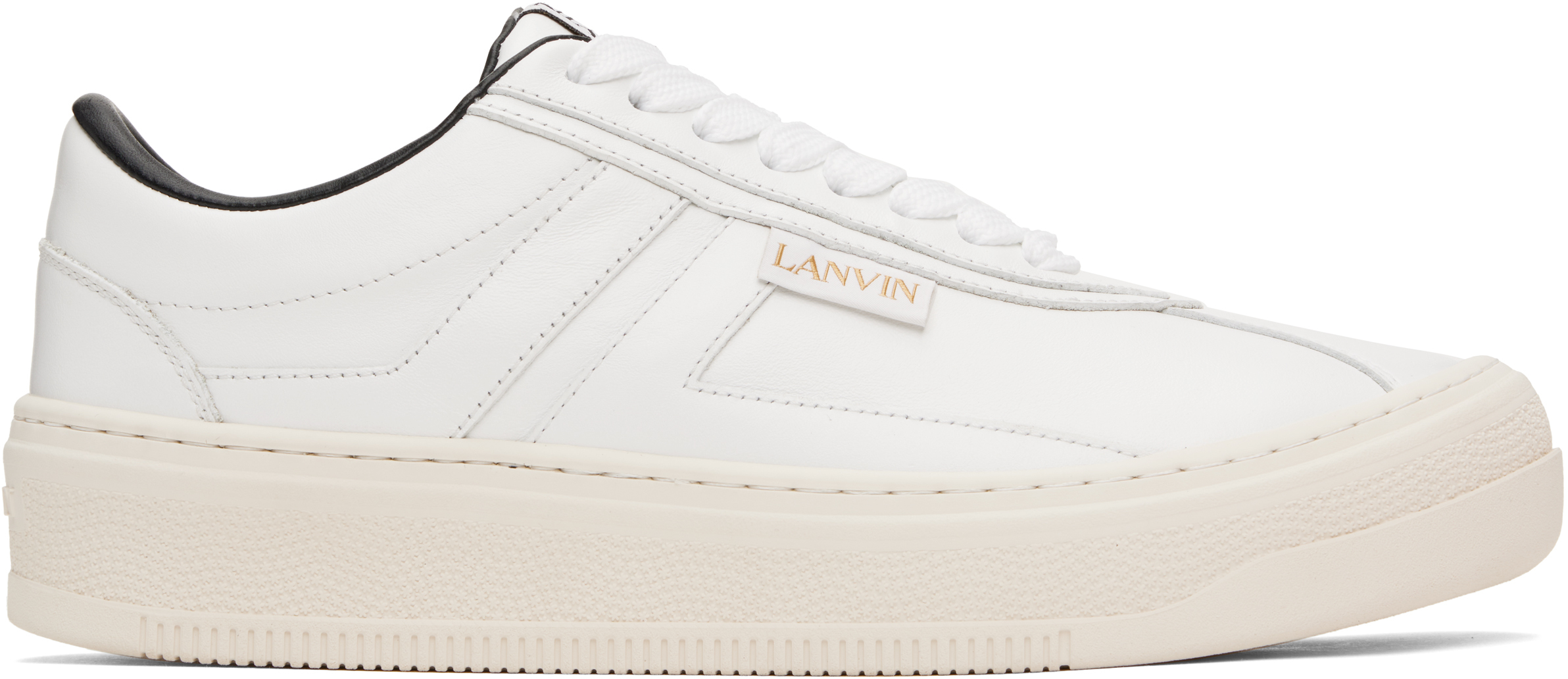 White 'Lanvin' Cash Leather Sneakers by Lanvin on Sale