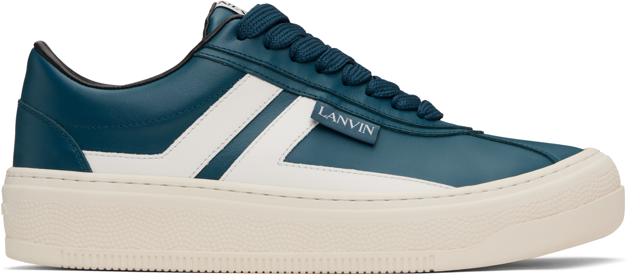 Blue 'Lanvin' Cash Leather Sneakers by Lanvin on Sale