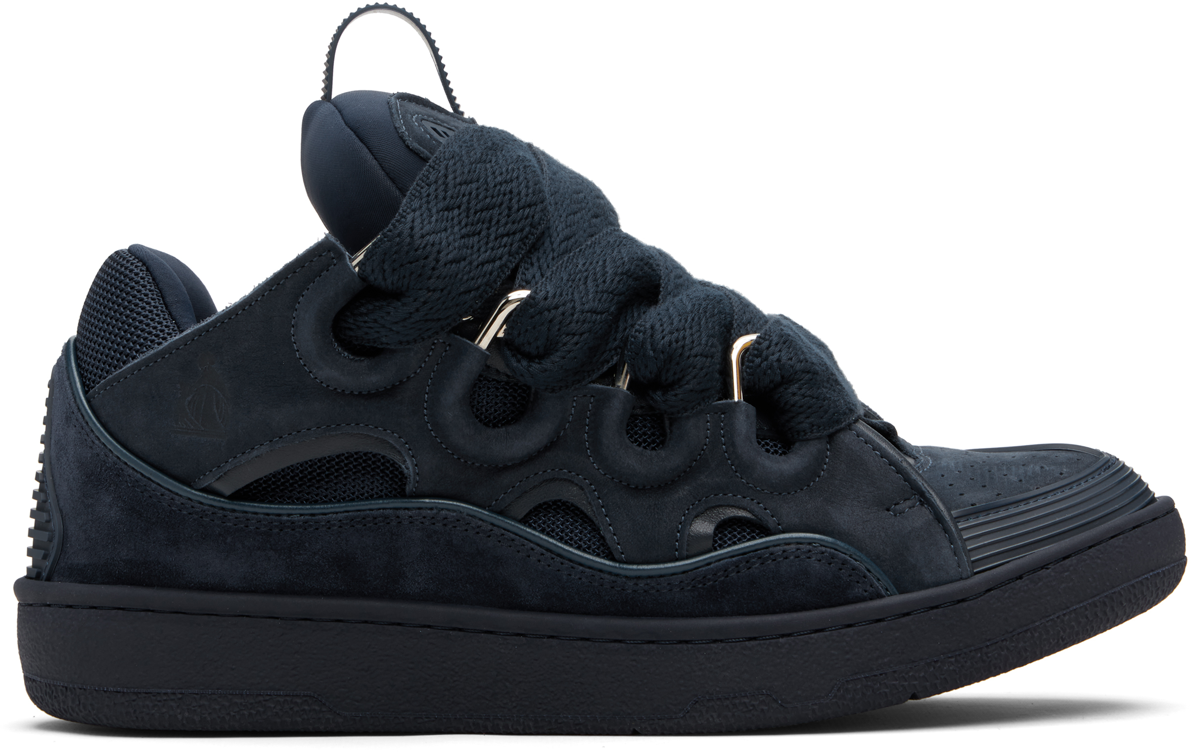 Navy Leather Curb Sneakers