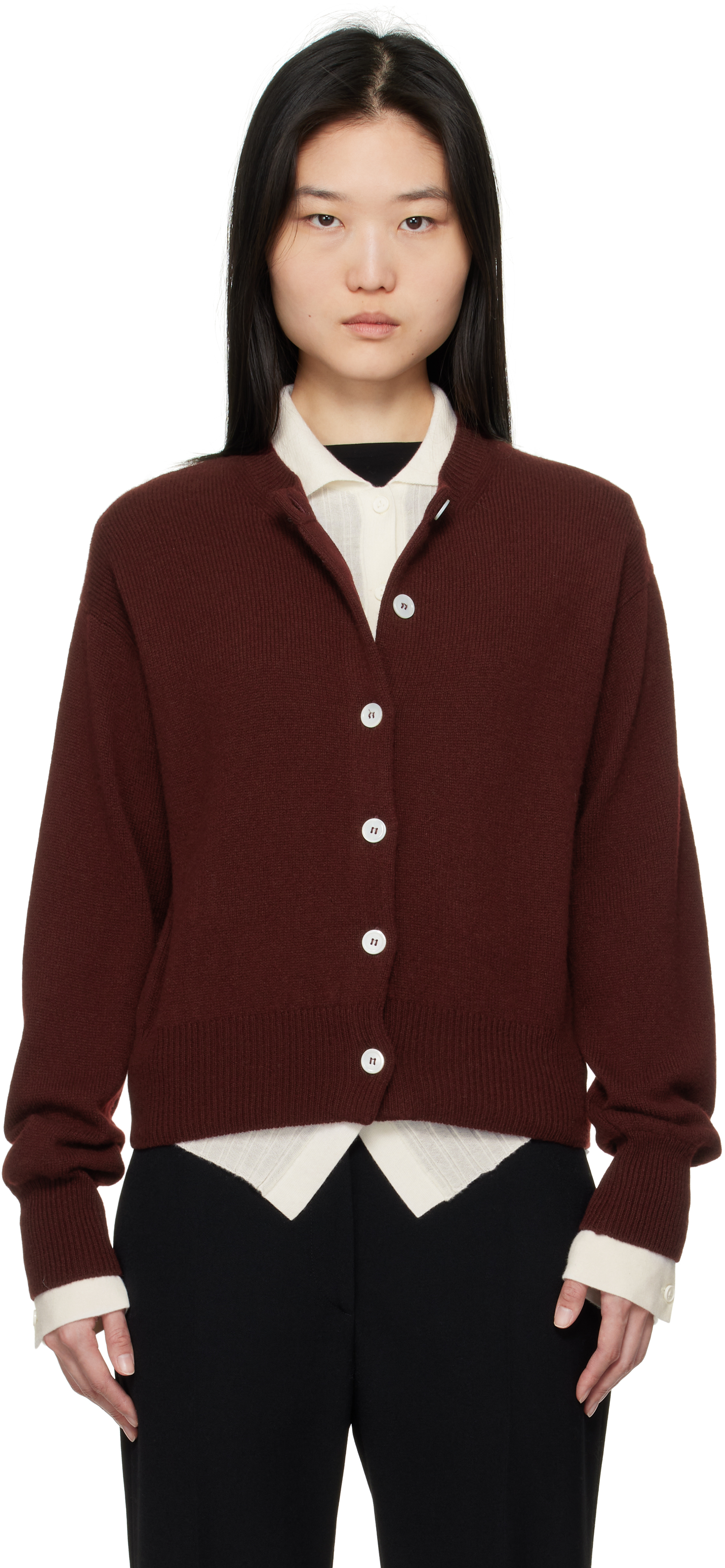 Daughter &Daughter Burgundy Ada Crewneck Cardigan