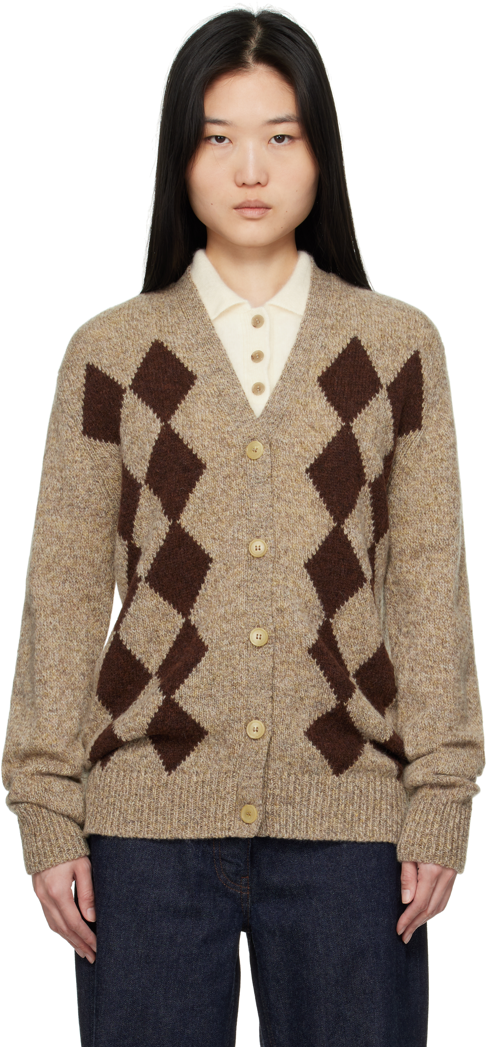 Daughter &Daughter Beige & Brown Shetland Argyle Cardigan