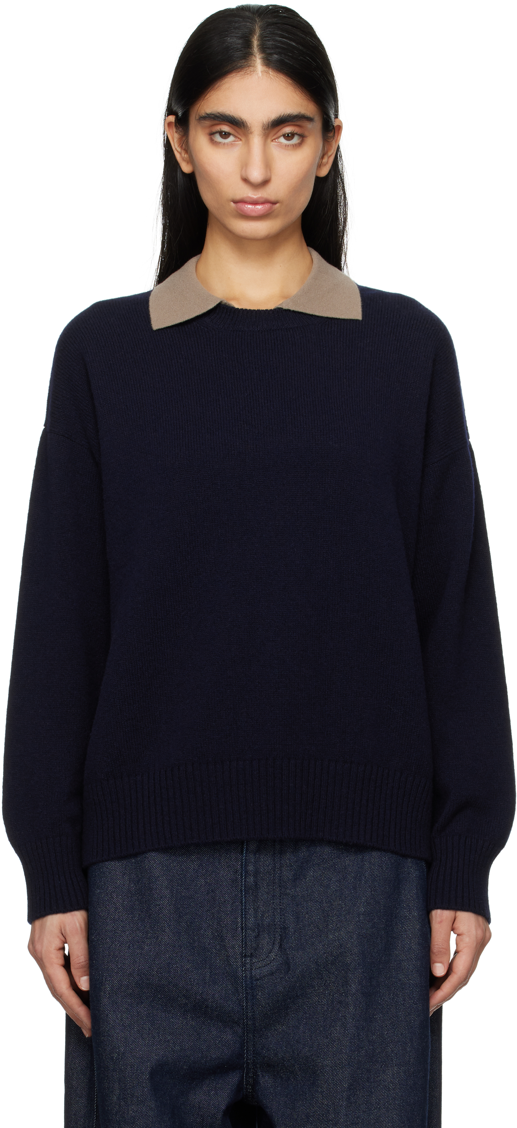 Daughter &Daughter Beige Innes Slouch Crewneck Sweater