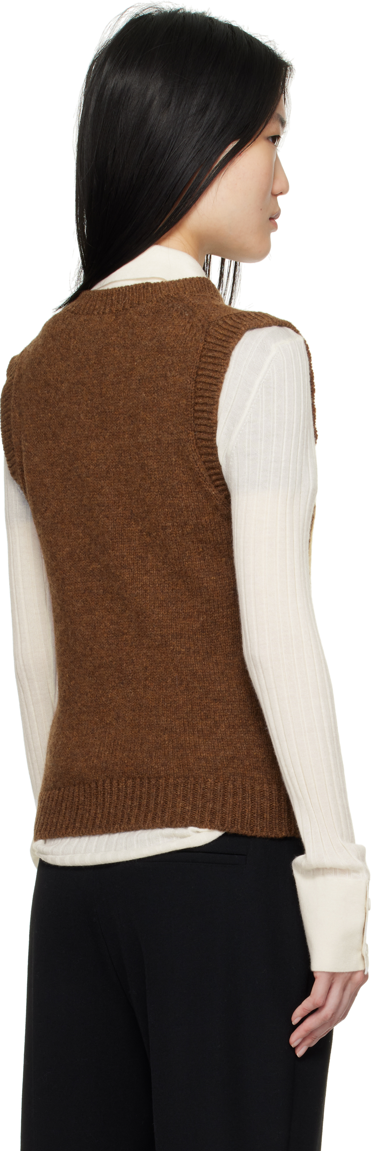 AND-DAUGHTER BROWN & YELLOW SHETLAND ARGYLE TANK SWEATER 