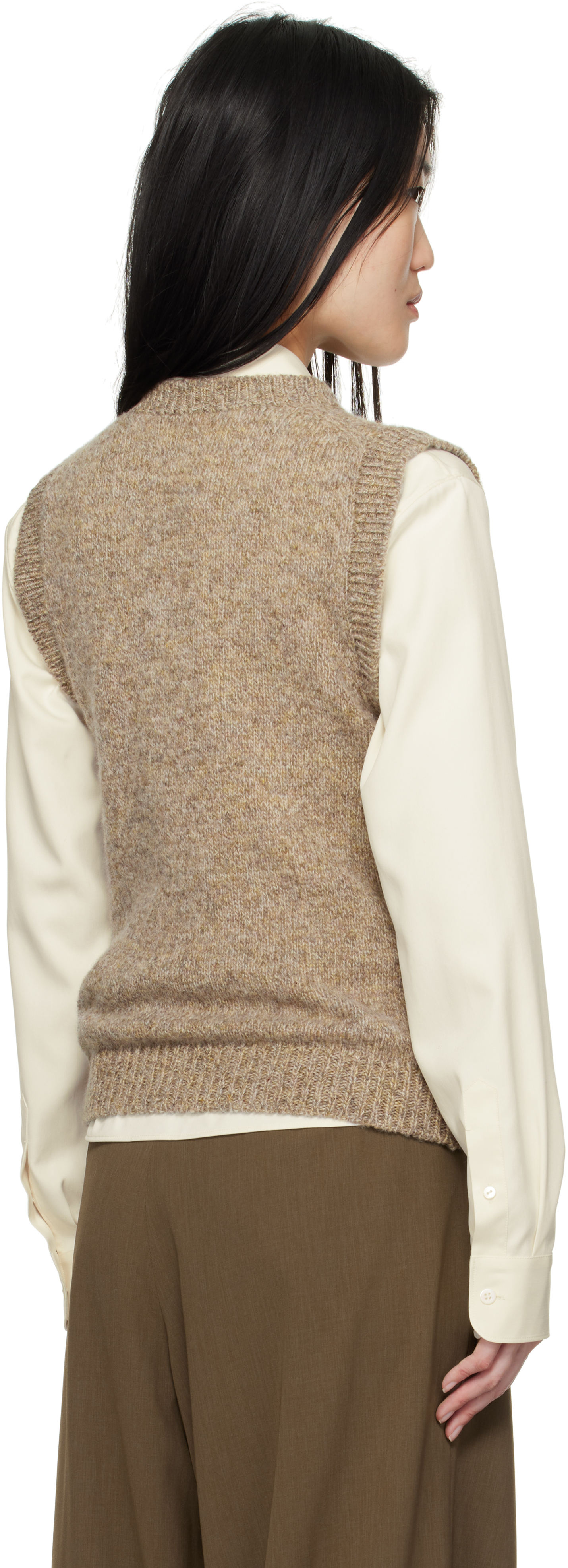 And-daughter Beige & Brown Shetland Argyle Vest In Mushroom/coffee