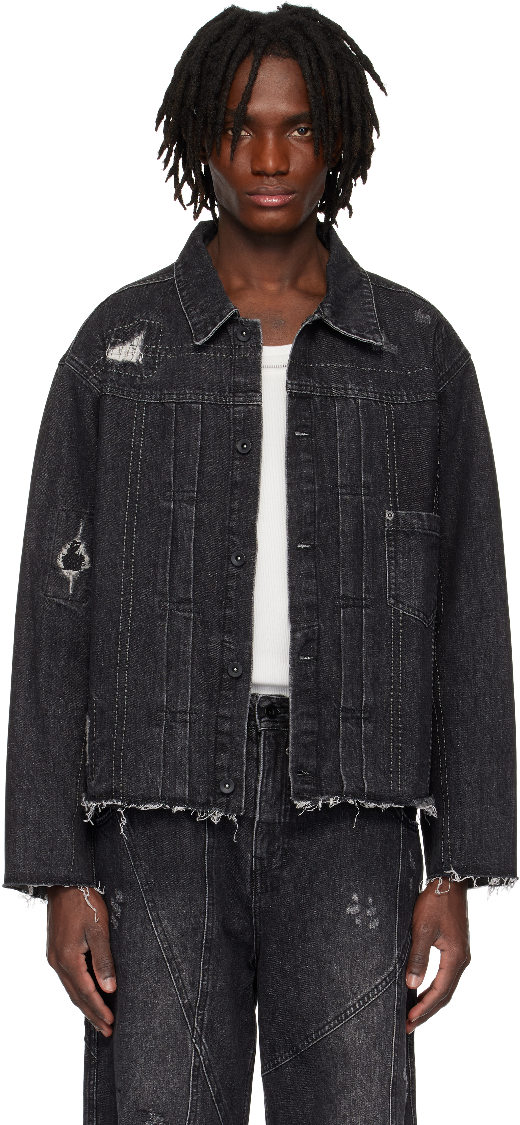 Professor.e Black Repaired Type I Denim Jacket In Washed Black
