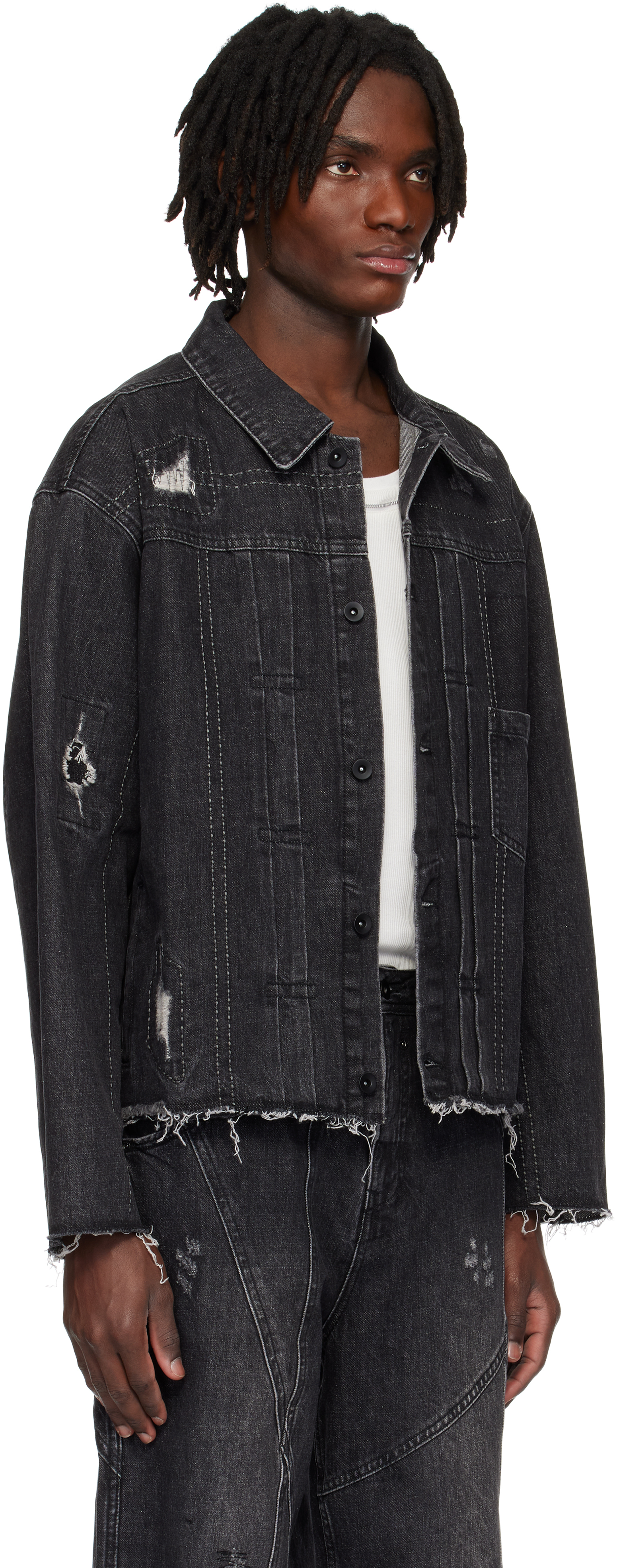 Professor.e Black Repaired Type I Denim Jacket In Washed Black