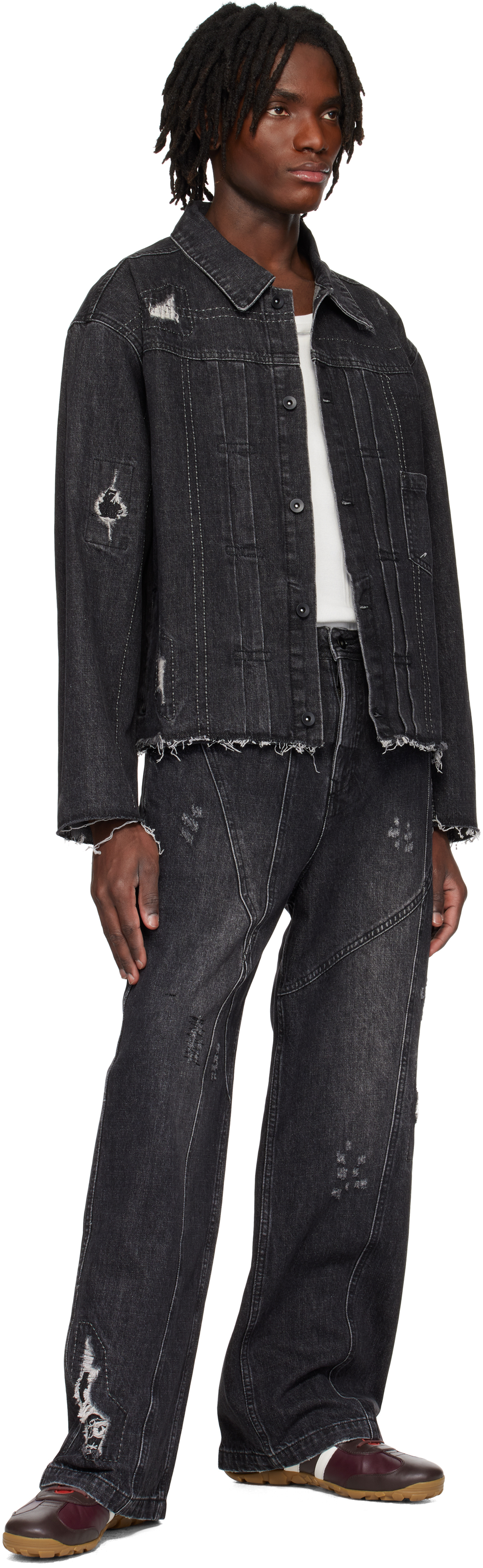 Professor.e Black Repaired Type I Denim Jacket In Washed Black