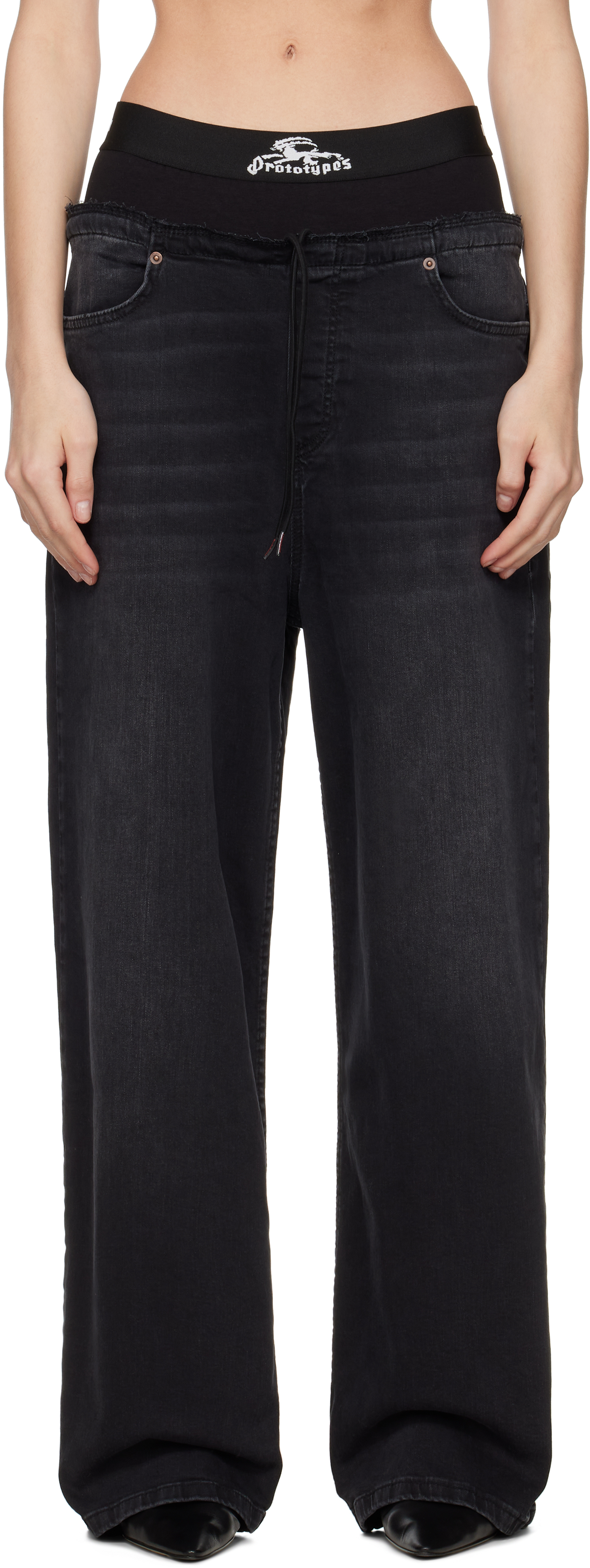 Black Waistband Regular Jeans