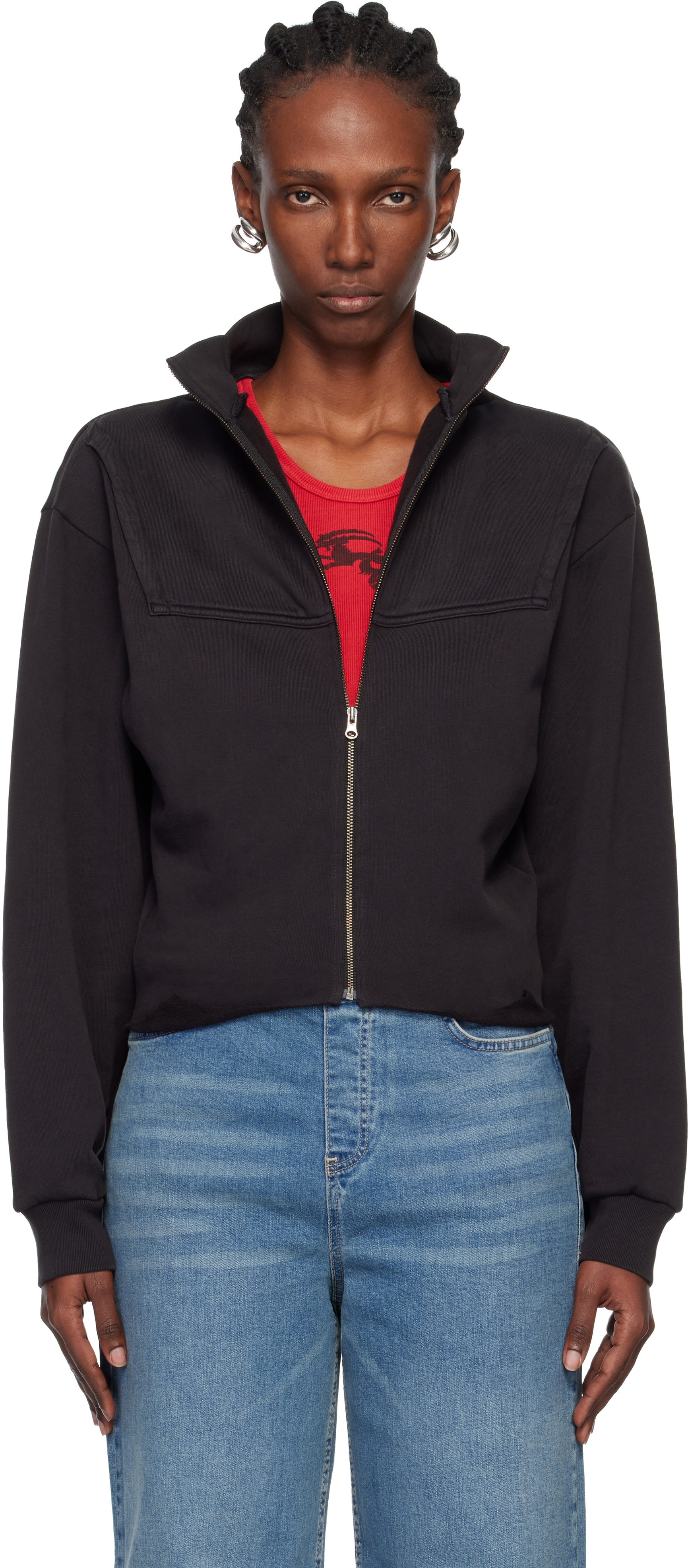 Prototypes Black Upside Down Zip Up Sweatshirt In Black