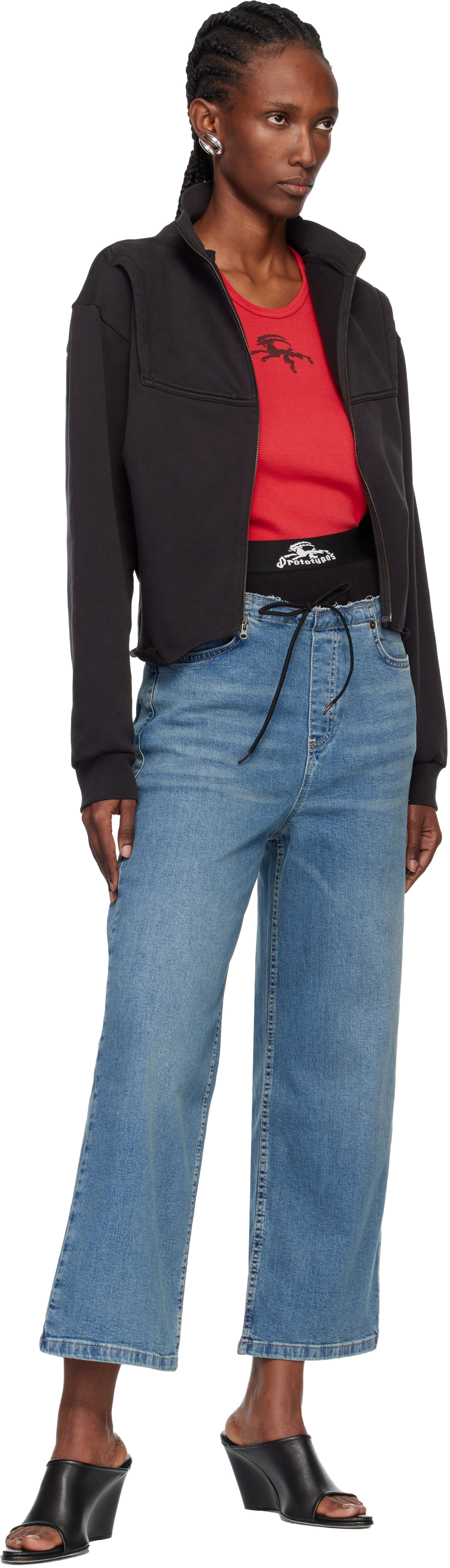 Prototypes Black Upside Down Zip Up Sweatshirt In Black