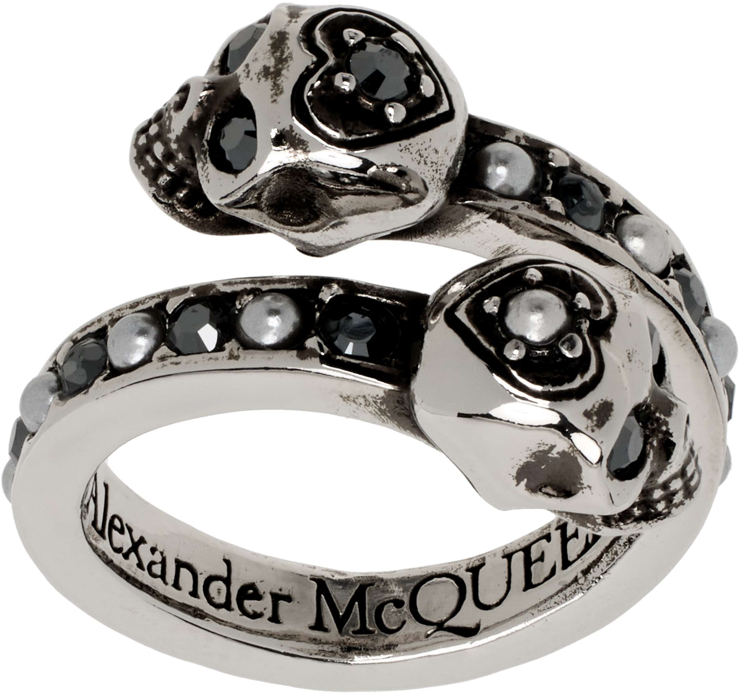 McQueen: Silver Wrap-Around Skull Ring | SSENSE