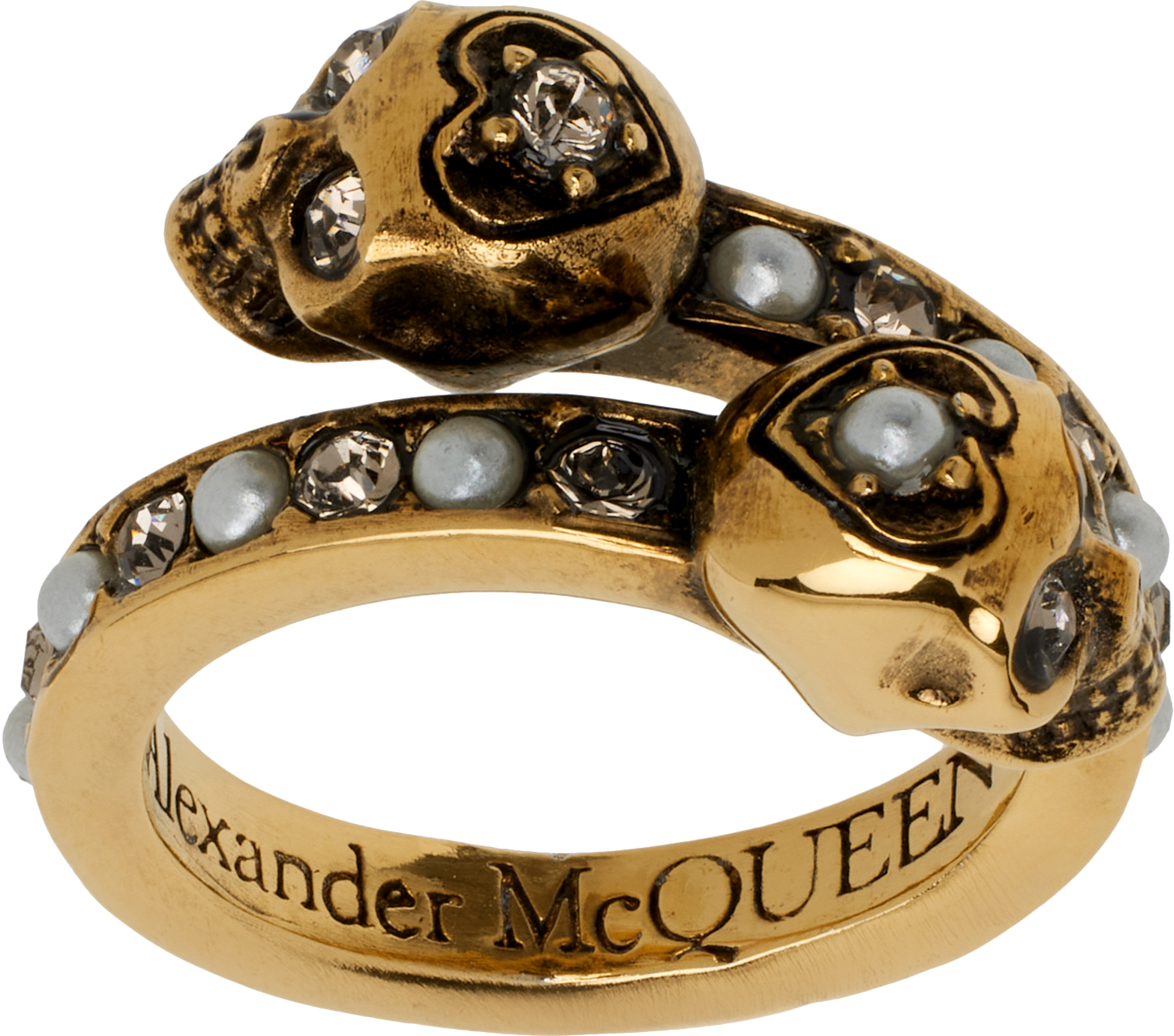【関税込み】McQueen ゴールド スカル ラップアラウンド リング McQueen: ゴールド スカル ラップアラウンド リング | SSENSE 日本