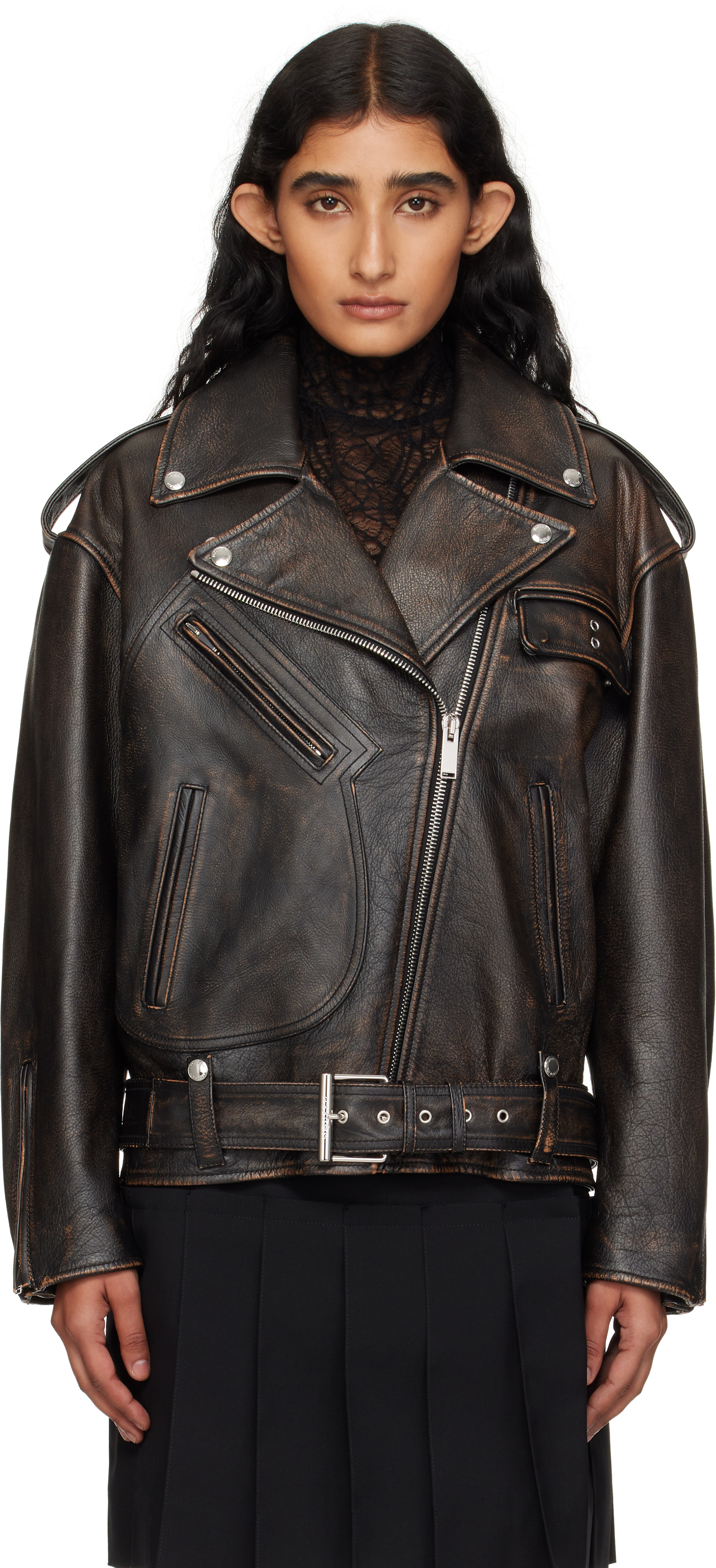 Alexander Mcqueen Waist Belted Epaulettes Lapels Zippered Pockets In Brown