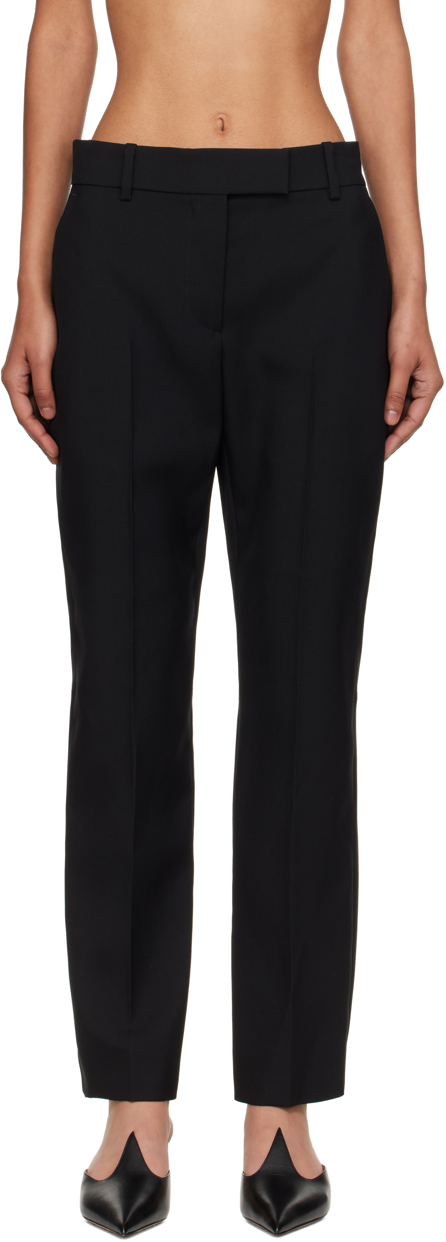 Alexander Mcqueen Grain De Poudre Wool Flared Pants In Black
