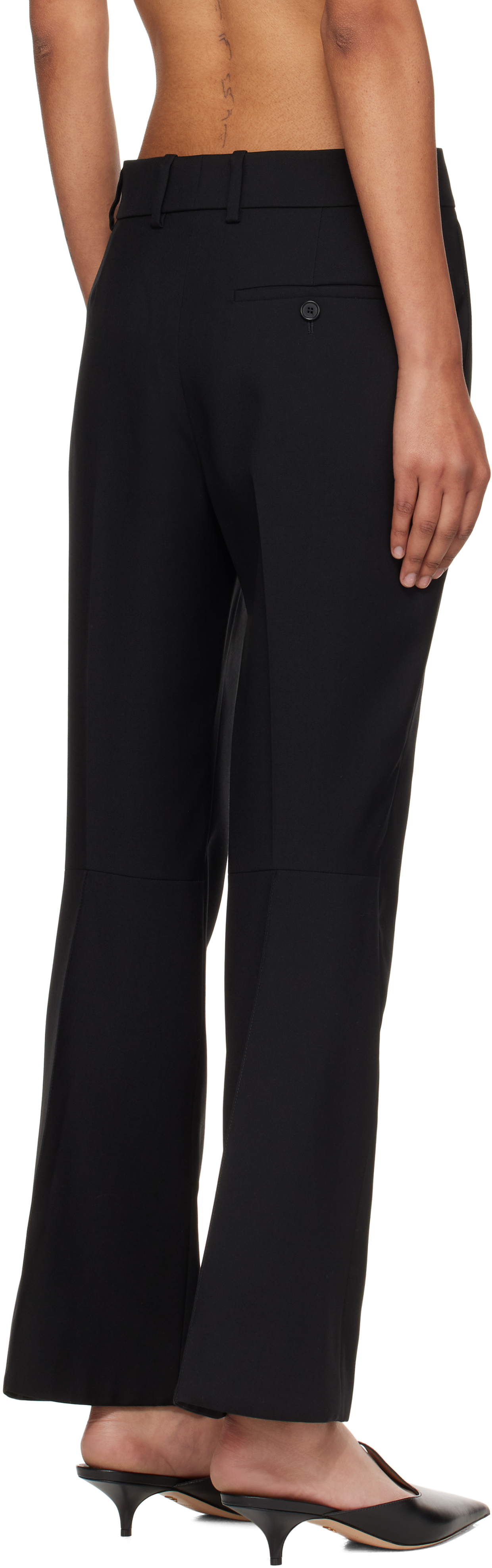 Alexander Mcqueen Grain De Poudre Wool Flared Pants In Black