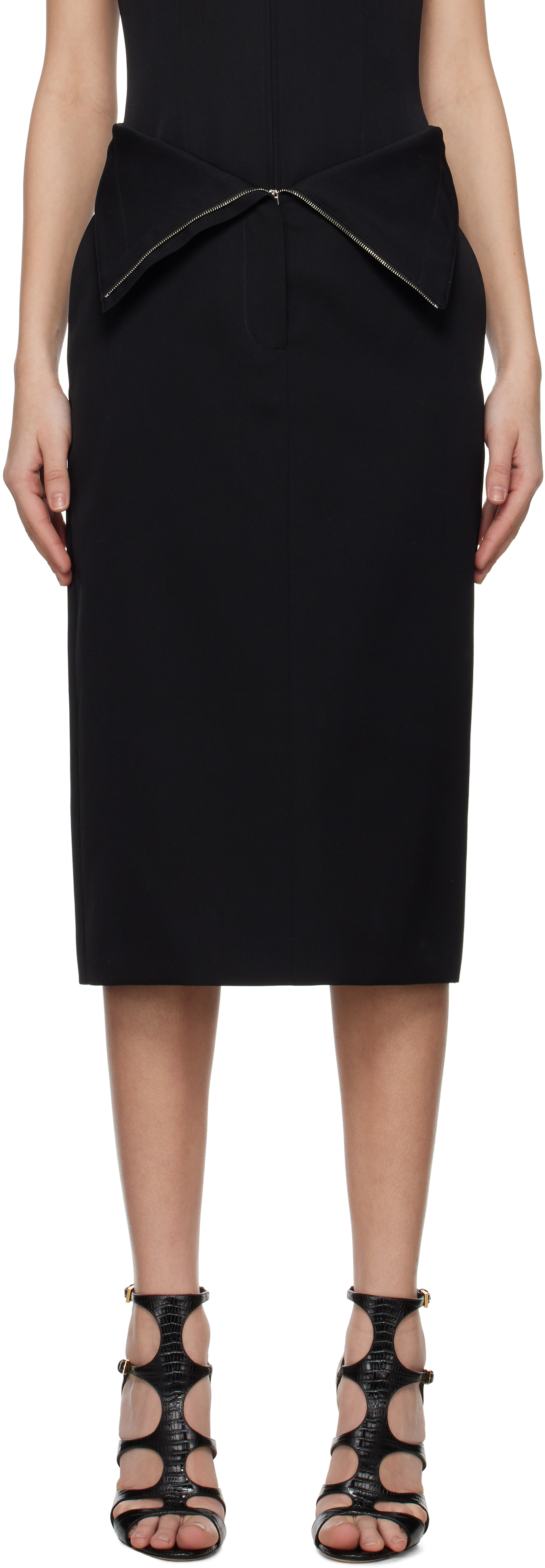 【関税込み】McQueen ブラック Split Hem ミディアムスカート Black Split Hem Midi Skirt by McQueen on Sale