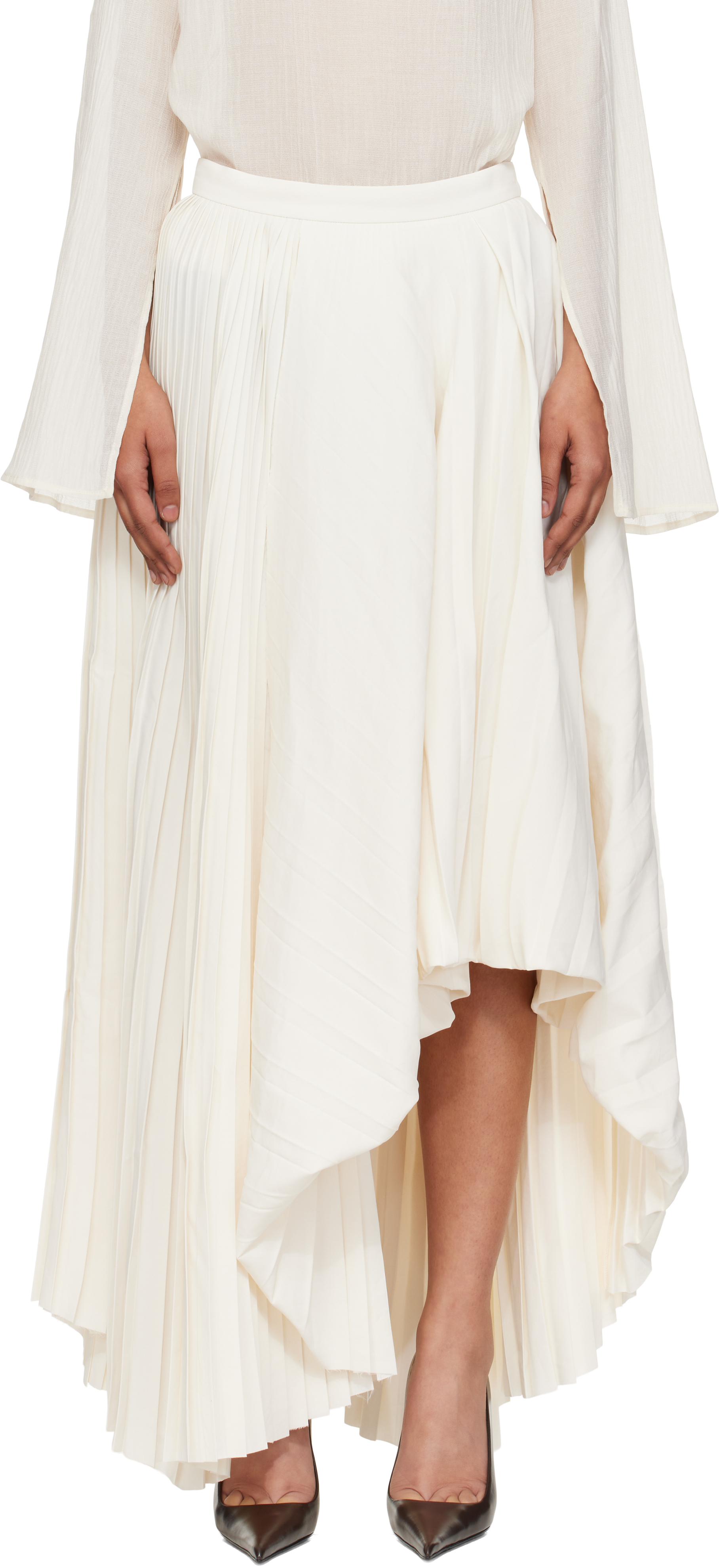 Beige Pleated Maxi Skirt