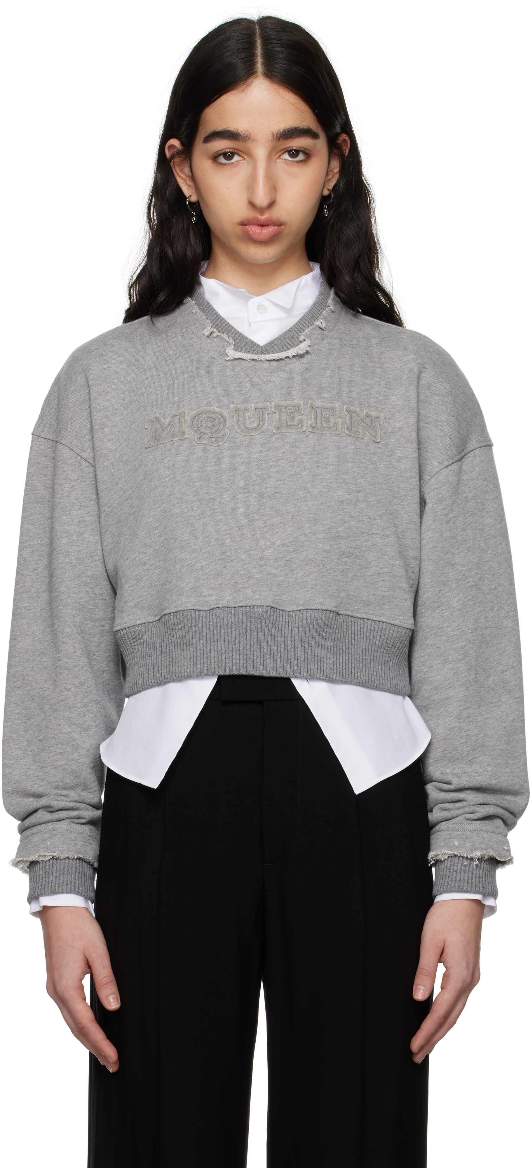 その他 alexander mcqueen CROPPED SWEATSHIRT (729894_QLABG7025) Gray 'McQueen' Logo Cropped Sweatshirt by McQueen on Sale