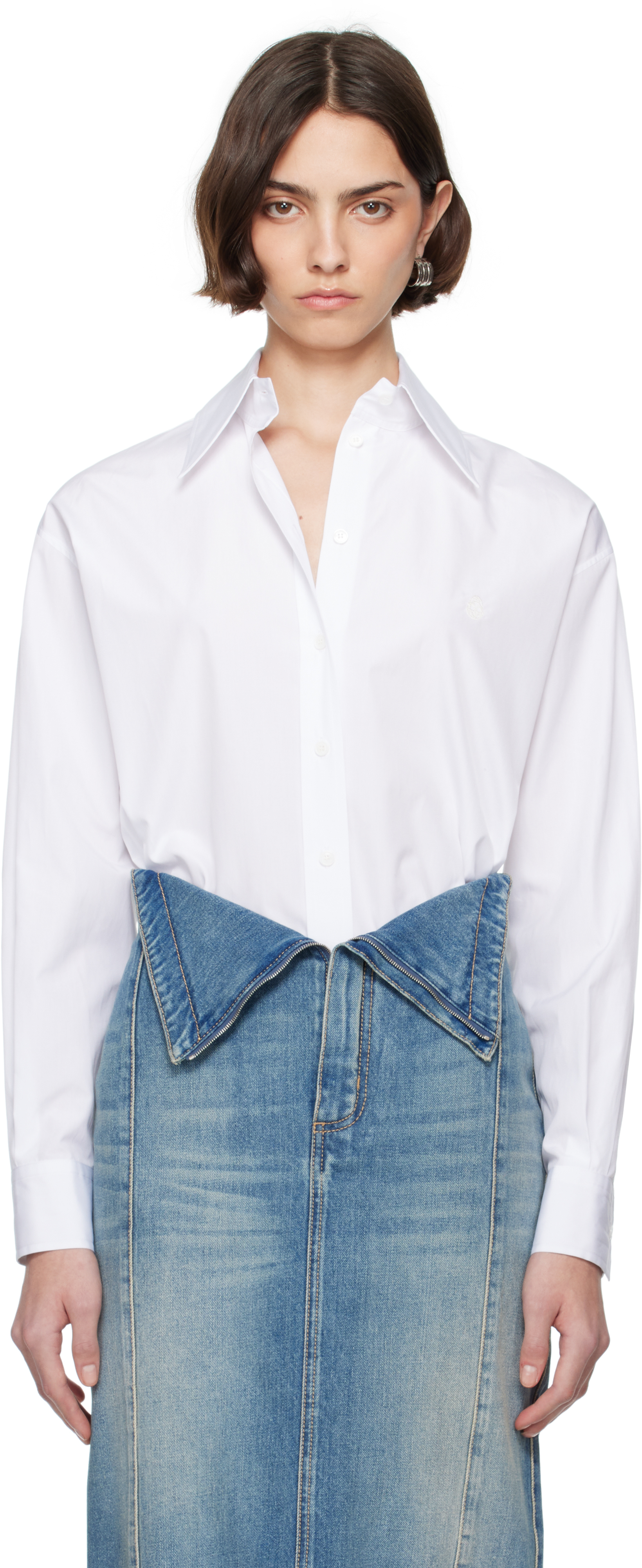 Alexander Mcqueen White Blouse With Scarf Detail On The Front In Silk Woman In 9000 Opticalwhite