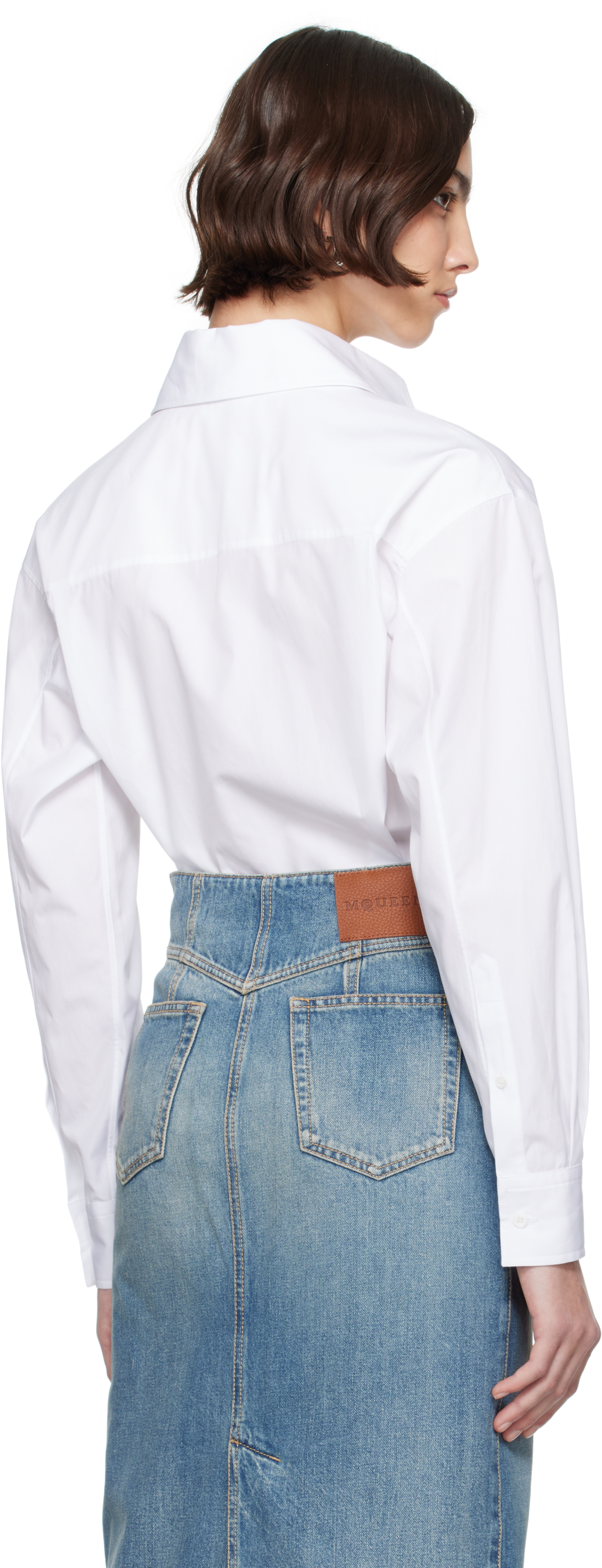 Alexander Mcqueen White Blouse With Scarf Detail On The Front In Silk Woman In 9000 Opticalwhite
