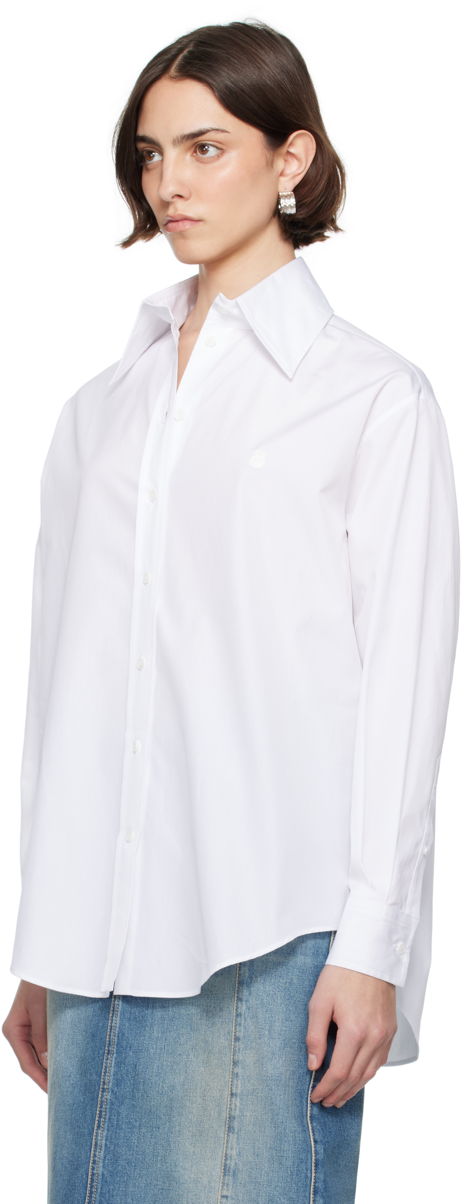 Alexander Mcqueen White Blouse With Scarf Detail On The Front In Silk Woman In 9000 Opticalwhite