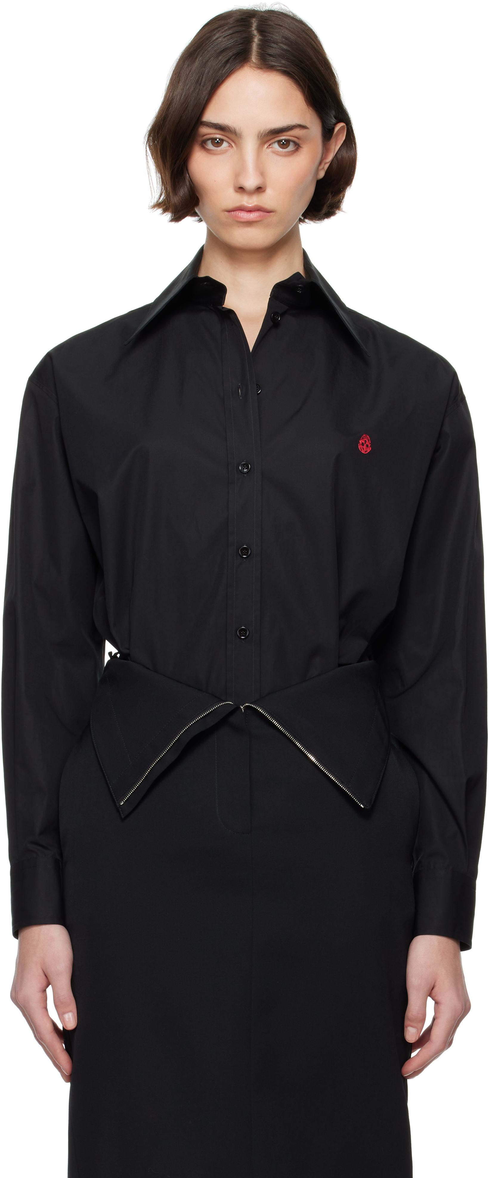 Black Embroidered Skull Shirt