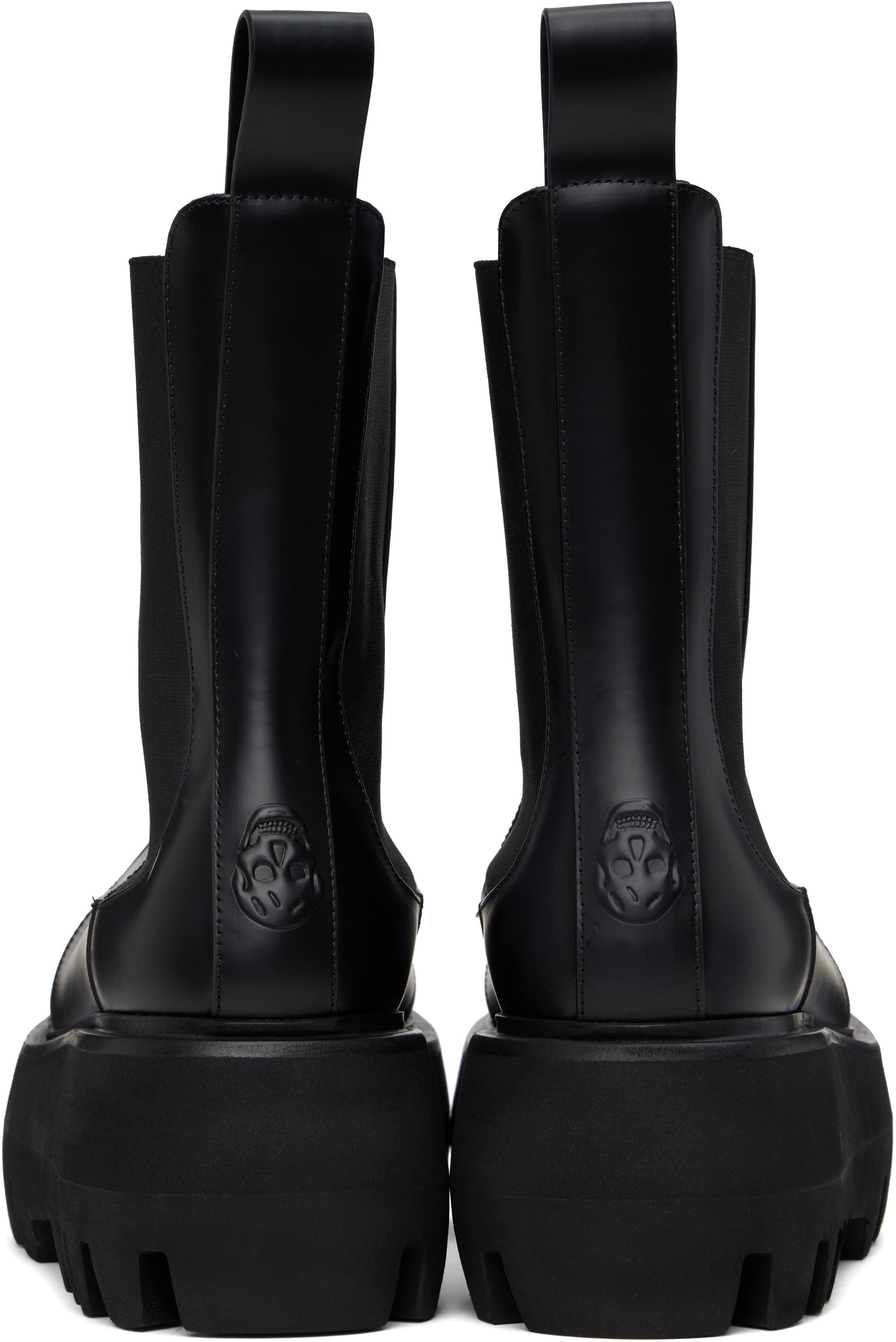 Alexander Mcqueen Black Glossy Leather Ankle Boots With Tank Sole In 1000 Black