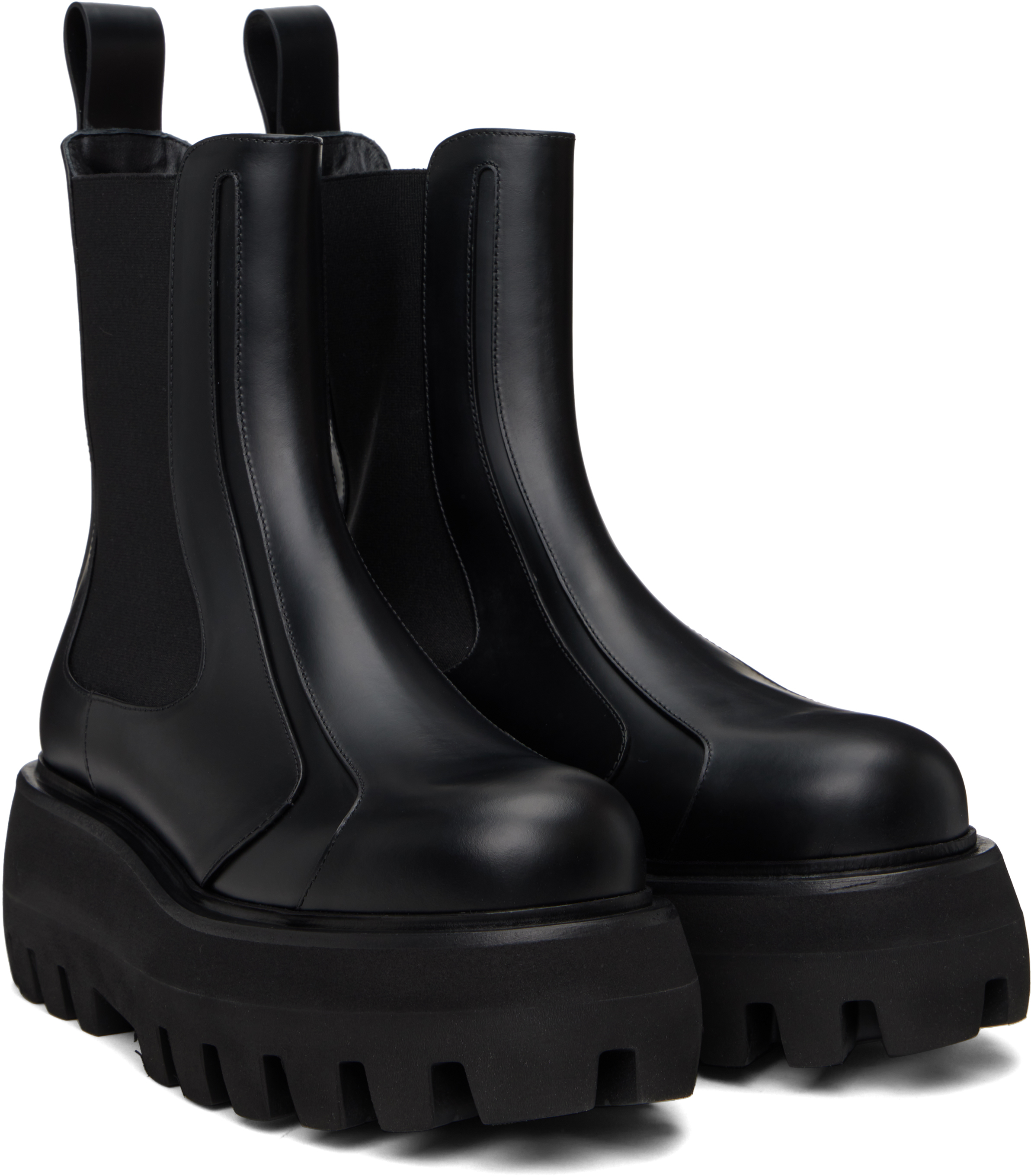 Alexander Mcqueen Black Glossy Leather Ankle Boots With Tank Sole In 1000 Black