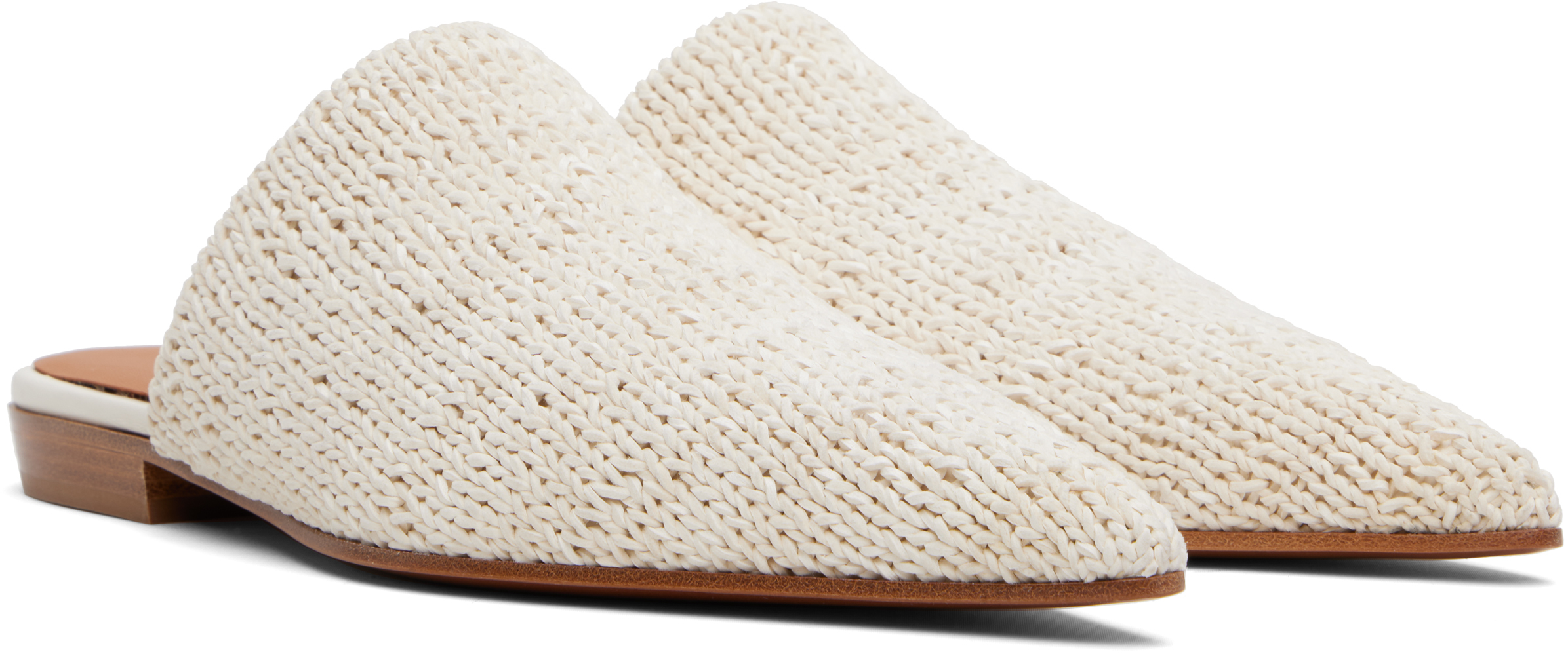 Alexander Mcqueen Off-white Birdee Leather Knit Mules In 9210 Ivory