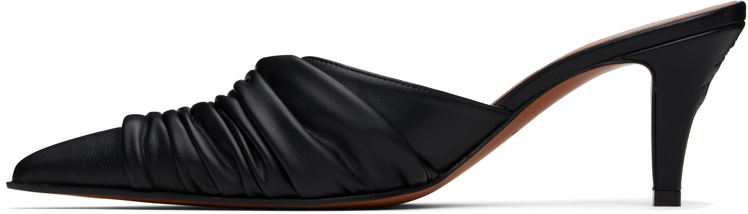 Alexander Mcqueen Black Birdee Ruched Mules In 1000 Black