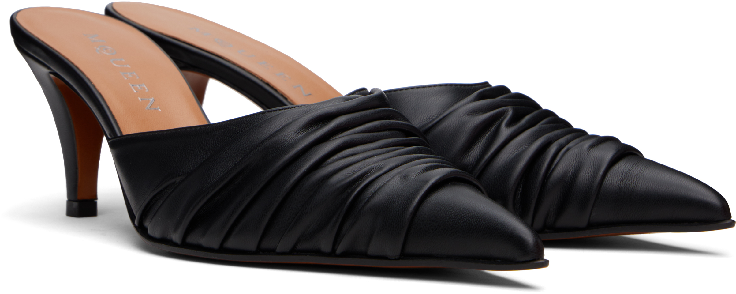 Alexander Mcqueen Black Birdee Ruched Mules In 1000 Black