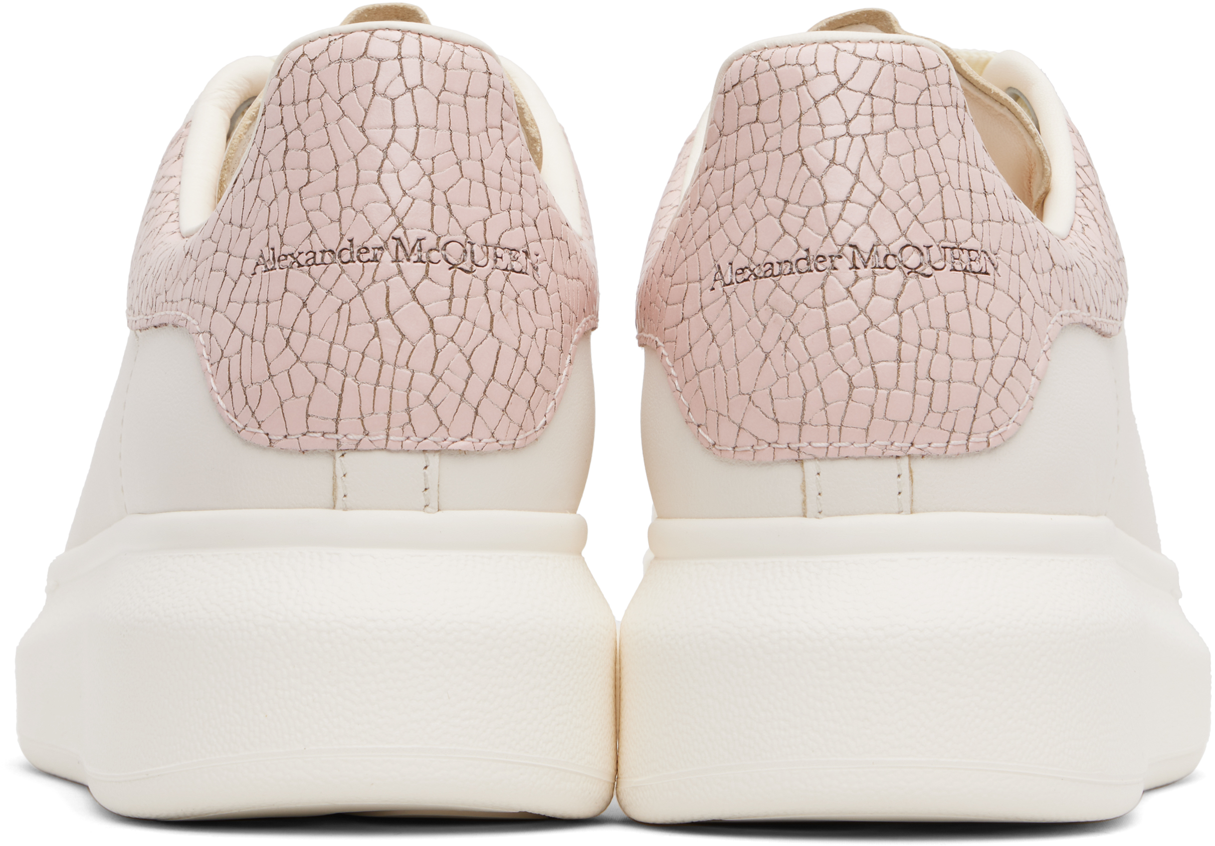 Alexander Mcqueen Oversized Leather Sneakers With Chunky Sole And Logo Detail In 9050 Off White/pink