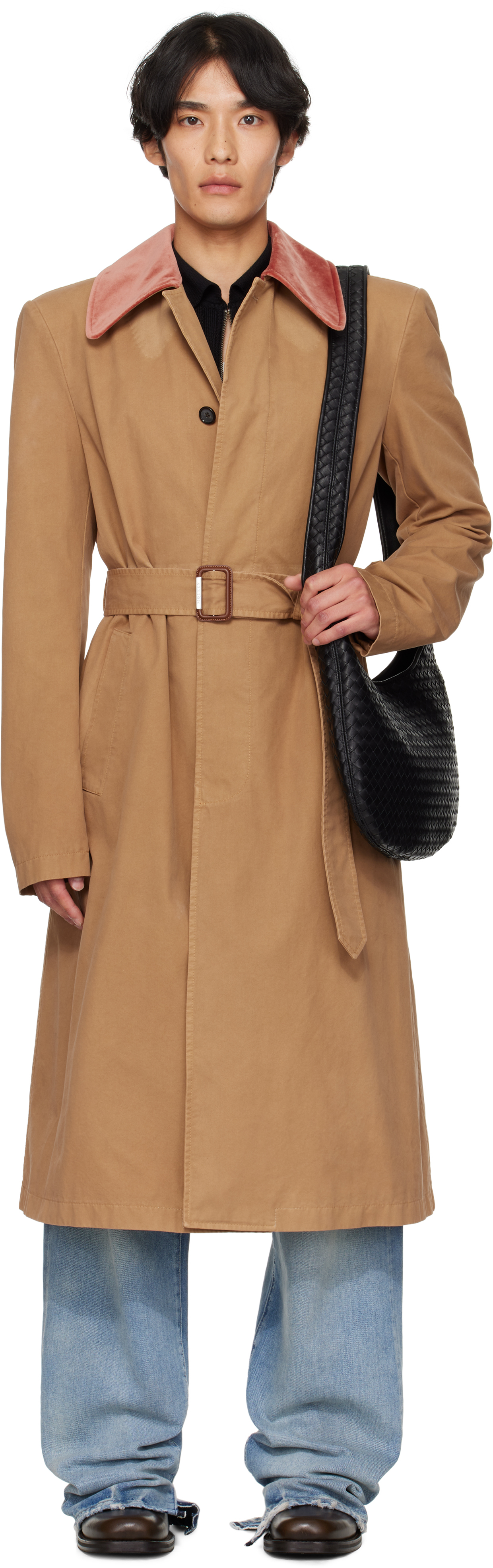 Tan Stacked Shoulder Trench Coat
