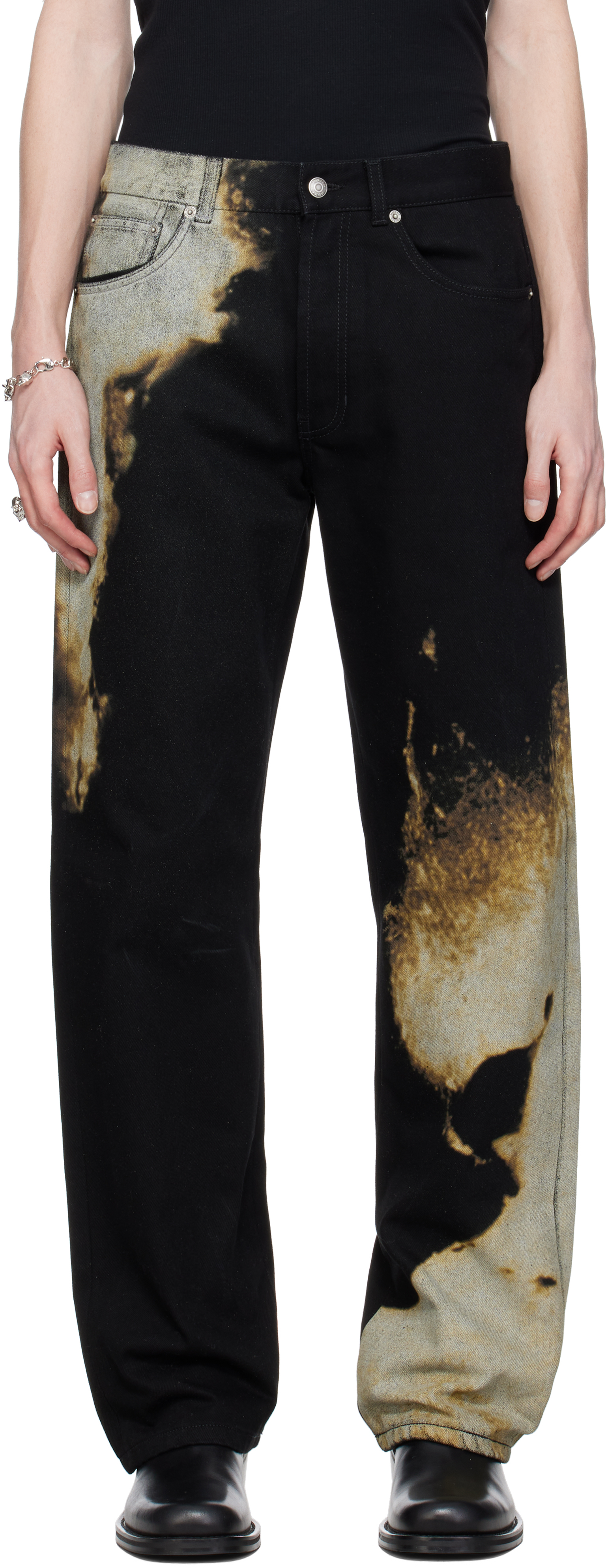 Black & Gray Abstract Print Jeans by McQueen on Sale
